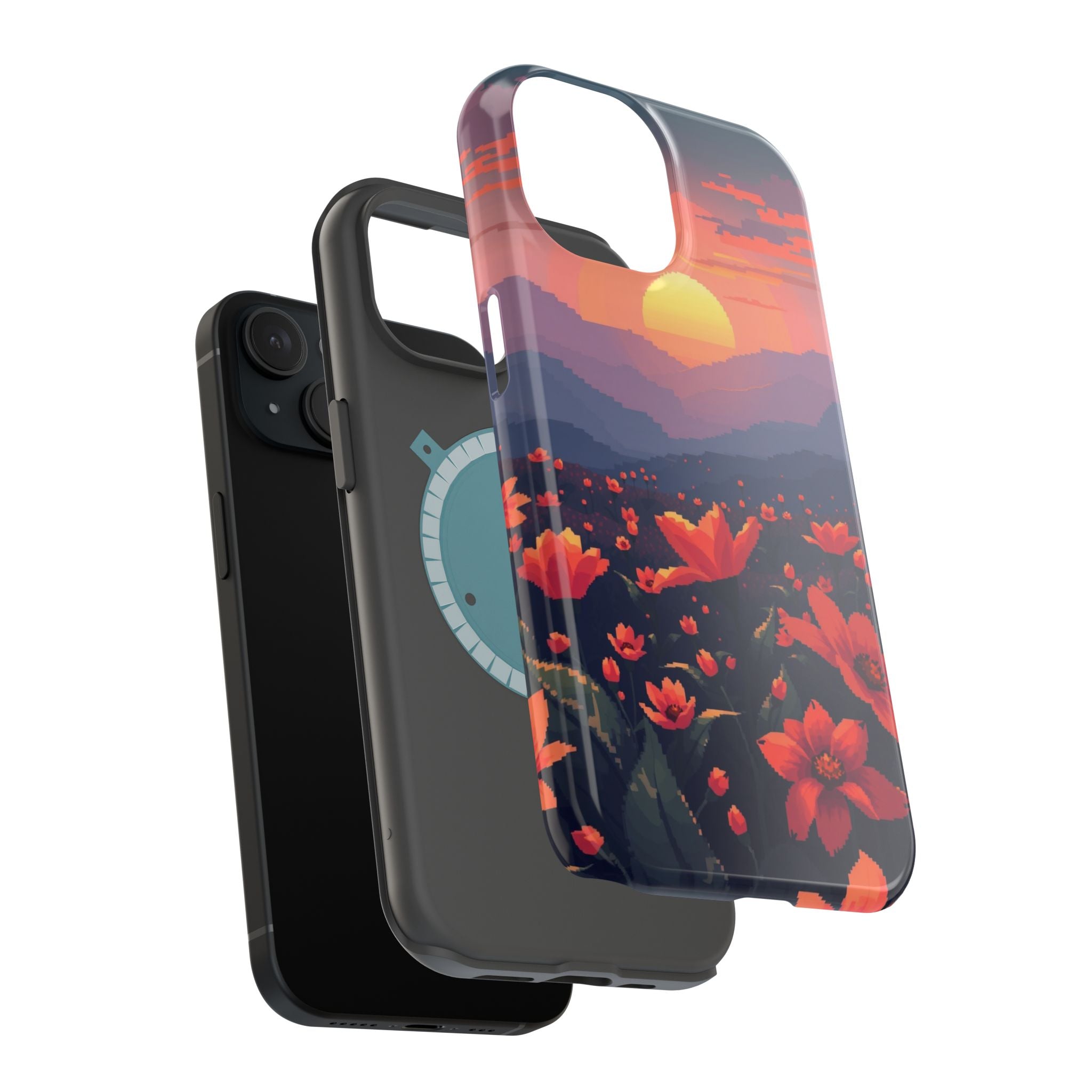 iPhone Sunset Amber And Peach Floral Geometric Soft iPhone Finish · iPhone Case