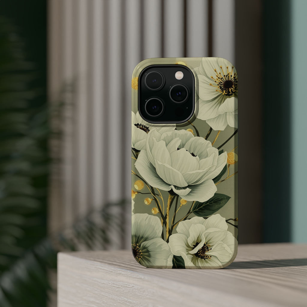 iPhone Sage And Ivory Floral Ink Wash Slim Everyday iPhone 14 Designer · iPhone