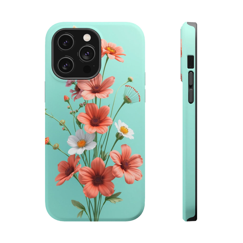 iPhone Teal And Coral Wildflower Bunch Slim Everyday Designer Case · iPhone Case