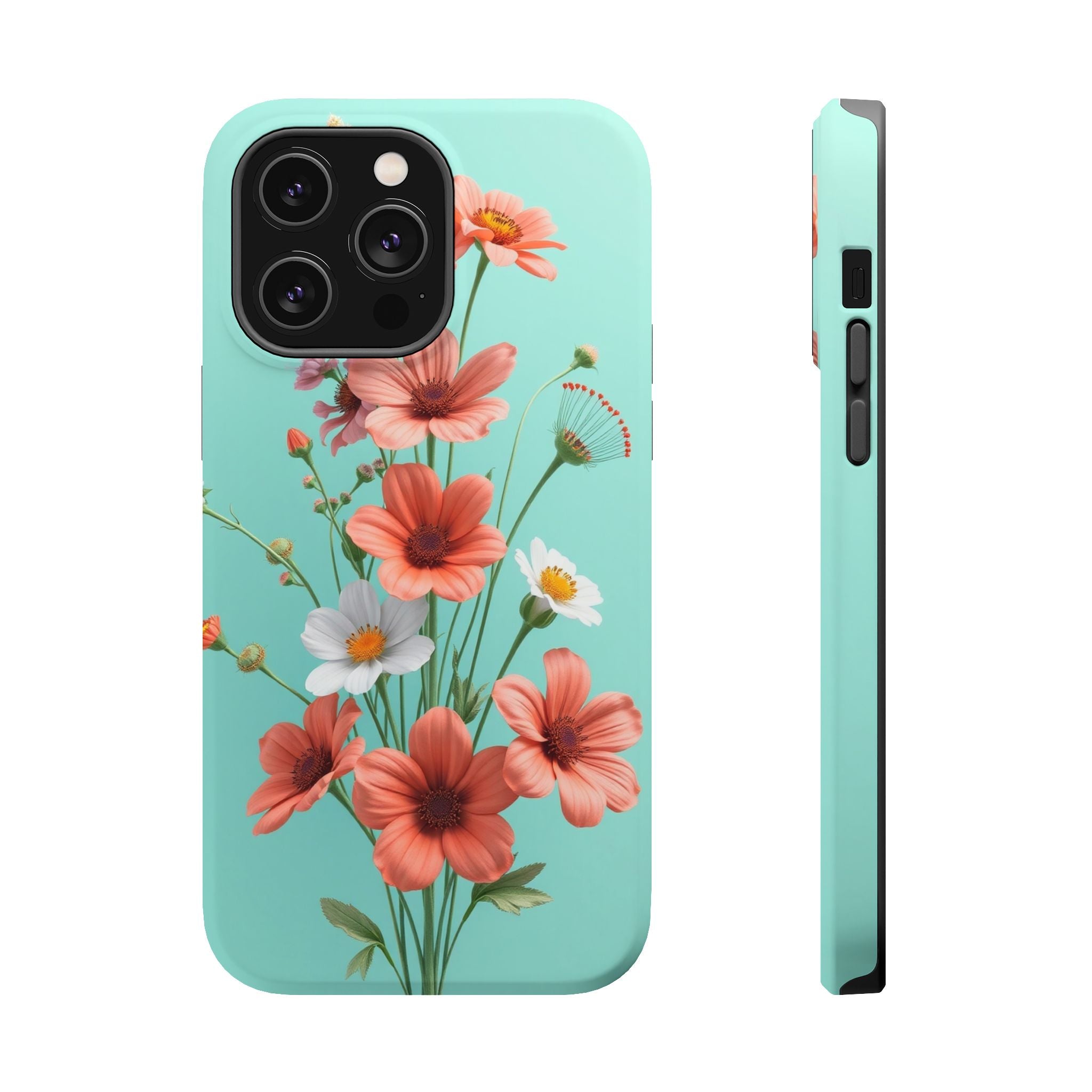 iPhone Teal And Coral Wildflower Bunch Slim Everyday Designer Case · iPhone Case
