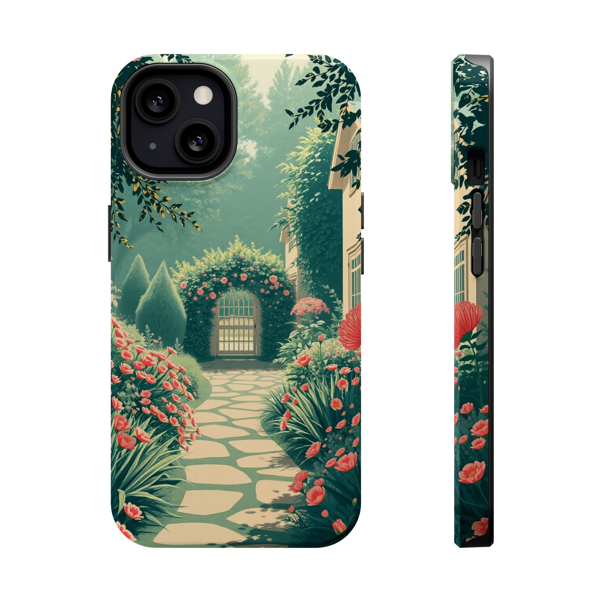 iPhone Teal And Coral Cottage Garden Slim Everyday Designer Case · iPhone Case