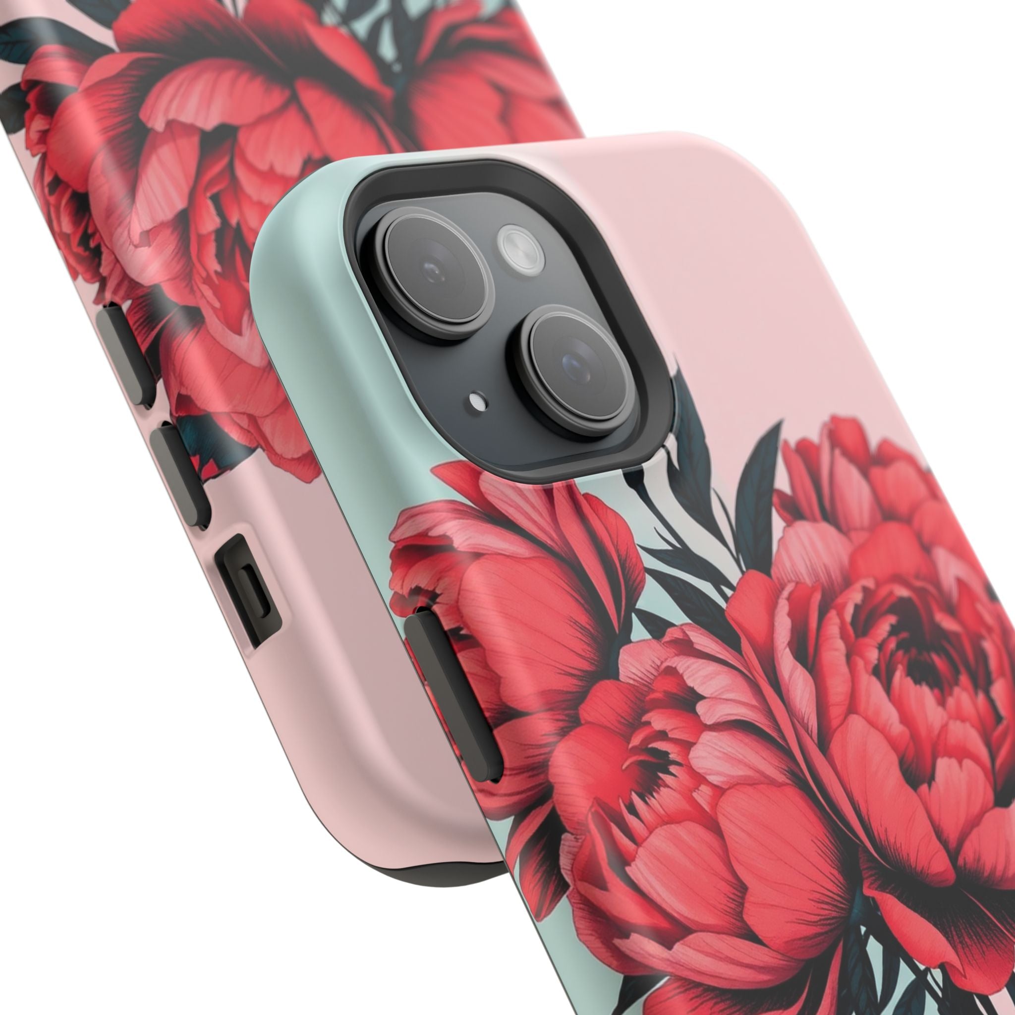 iPhone Teal And Coral Peony Bouquet Artistic Everyday Cas Slim Snap Case · iPhon