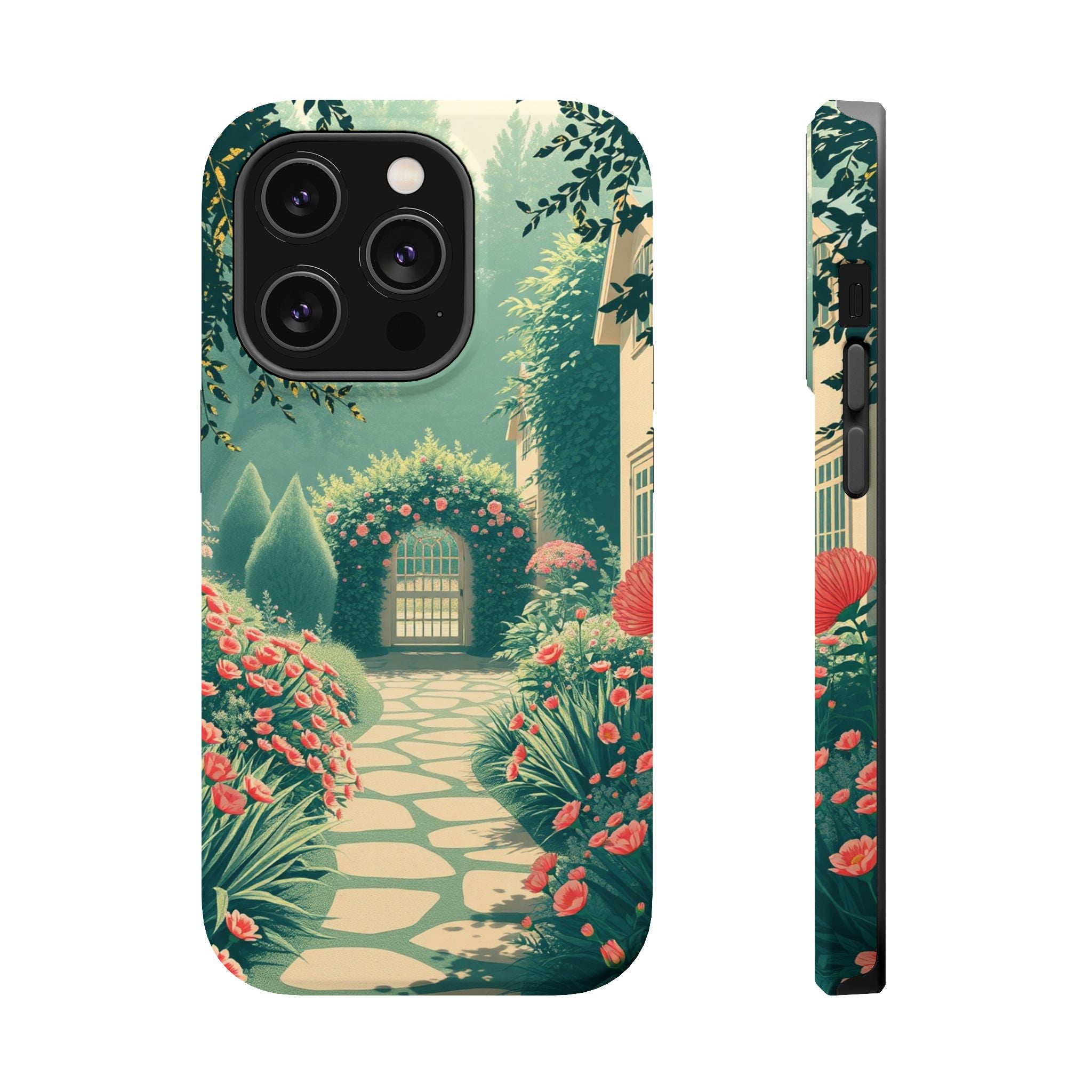 iPhone Teal And Coral Cottage Garden Slim Everyday Designer Case · iPhone Case
