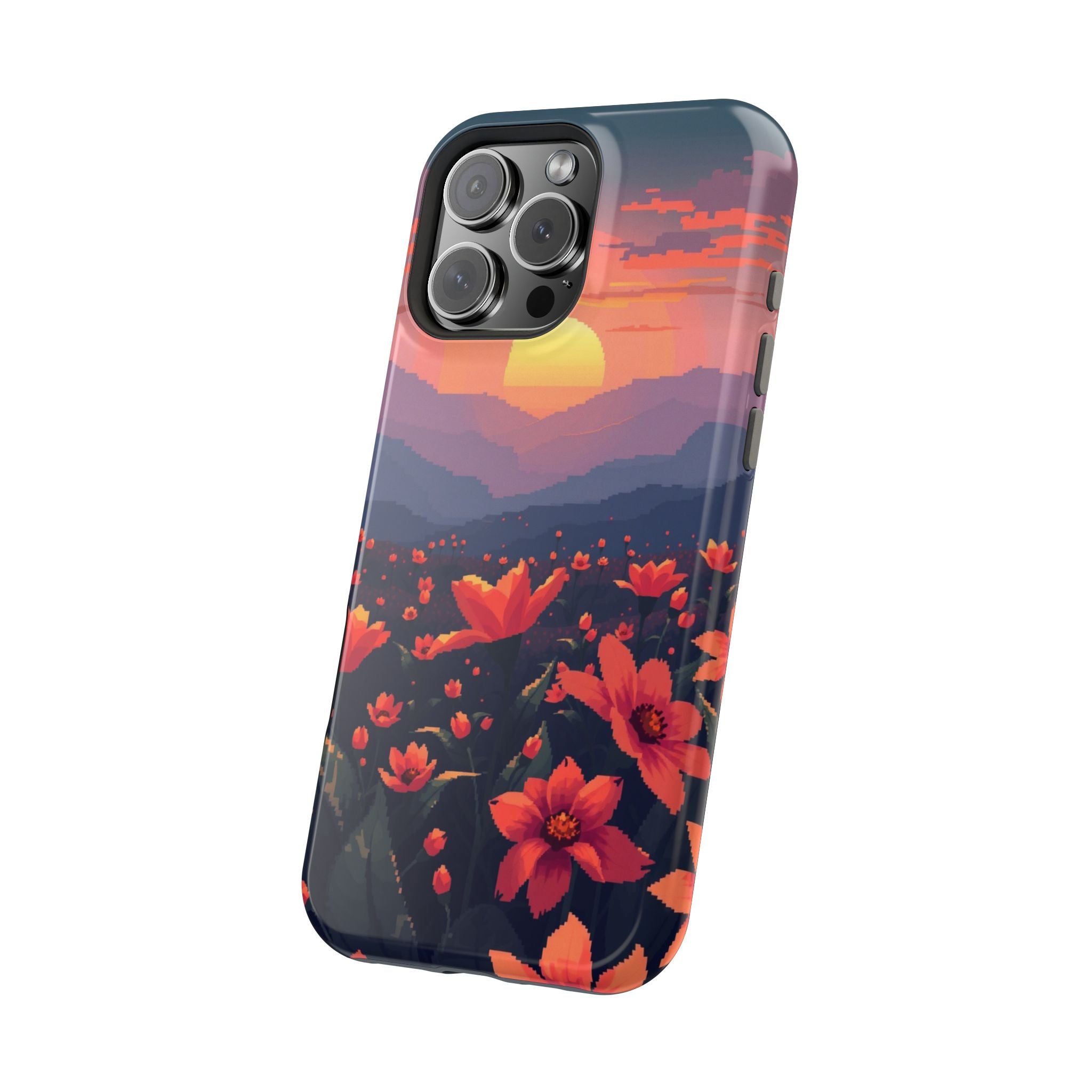 iPhone Sunset Amber And Peach Floral Geometric Soft iPhone Finish · iPhone Case