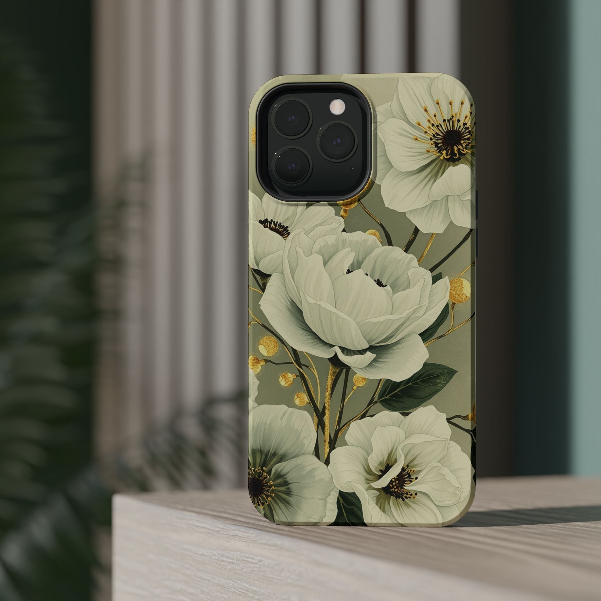 iPhone Sage And Ivory Floral Ink Wash Slim Everyday iPhone 14 Designer · iPhone