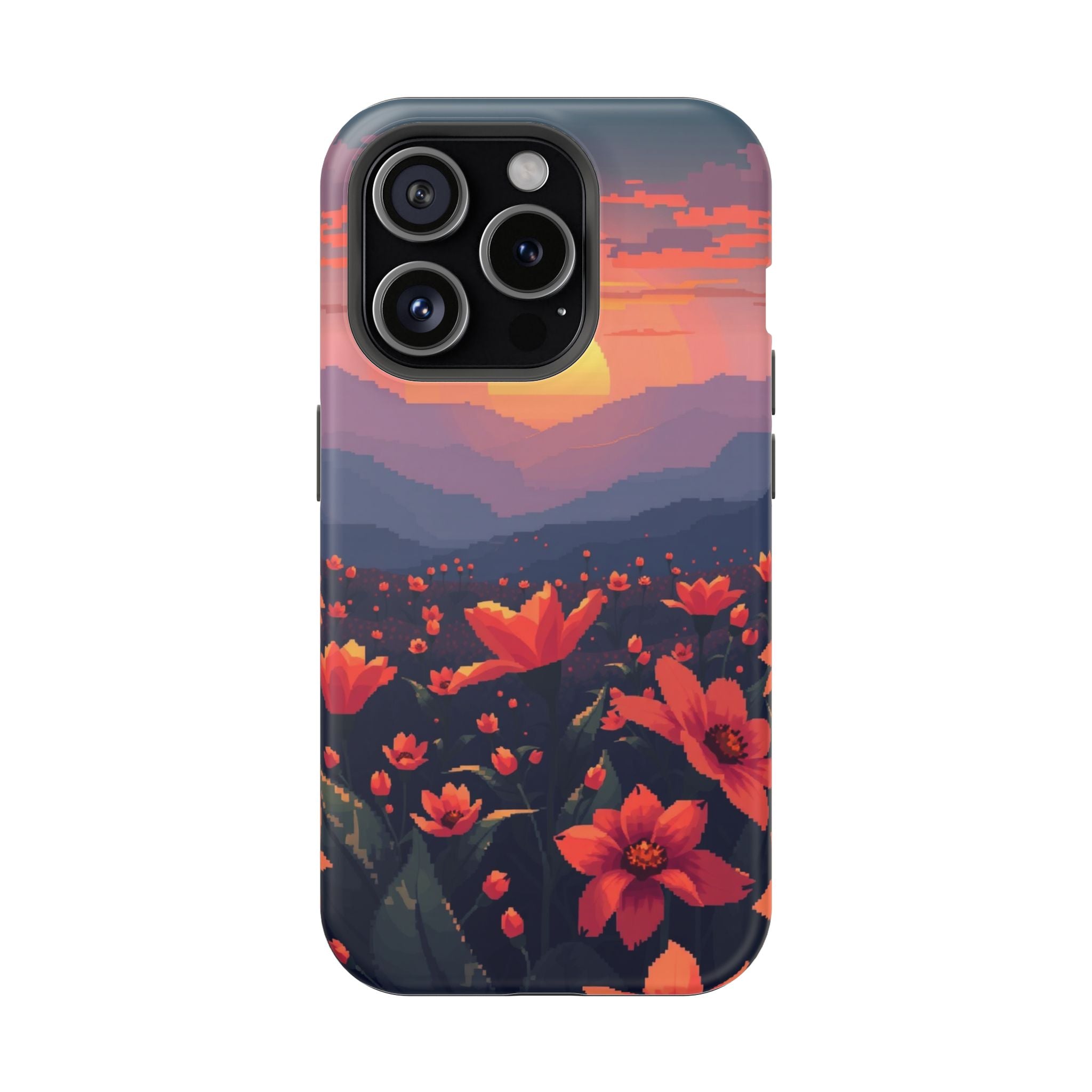 iPhone Sunset Amber And Peach Floral Geometric Soft iPhone Finish · iPhone Case