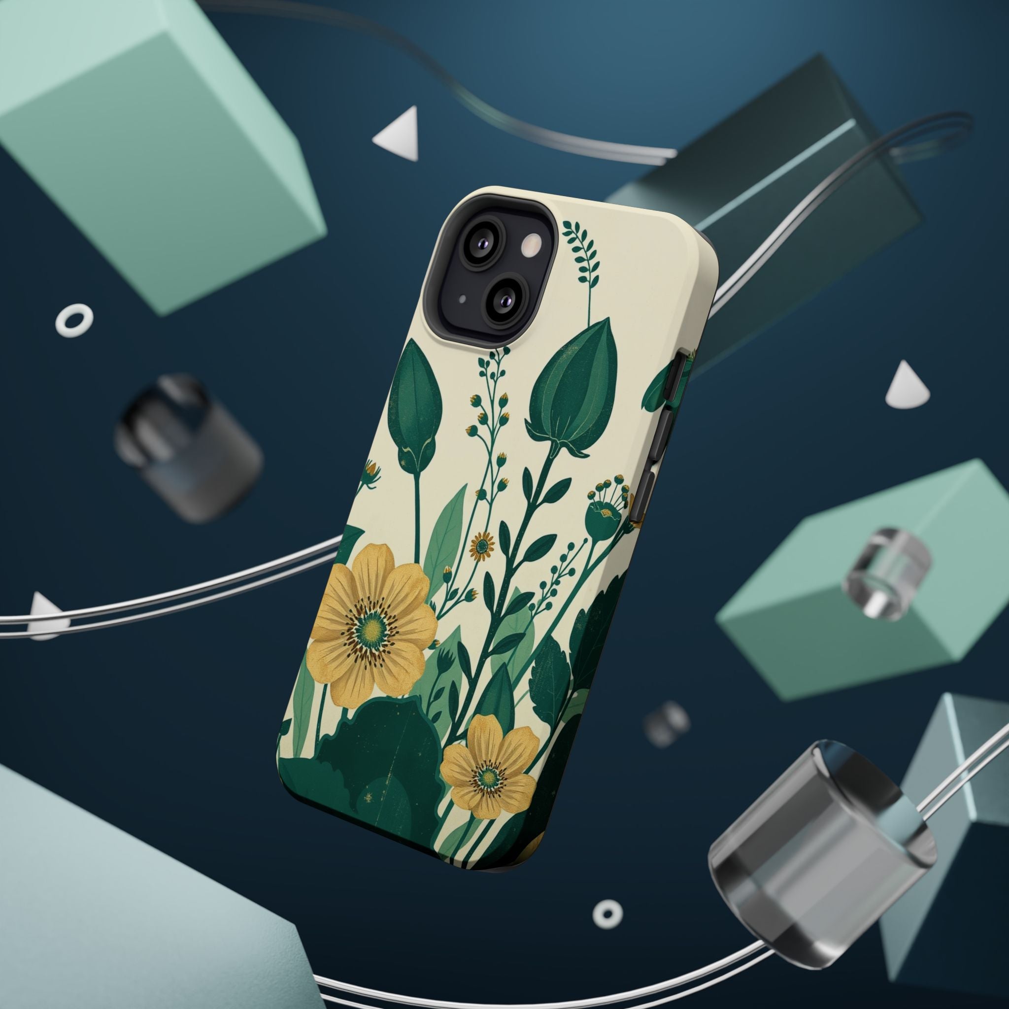 iPhone Emerald Green And Gold Pressed Botanicals Clean iPhone Minimal · iPhone C