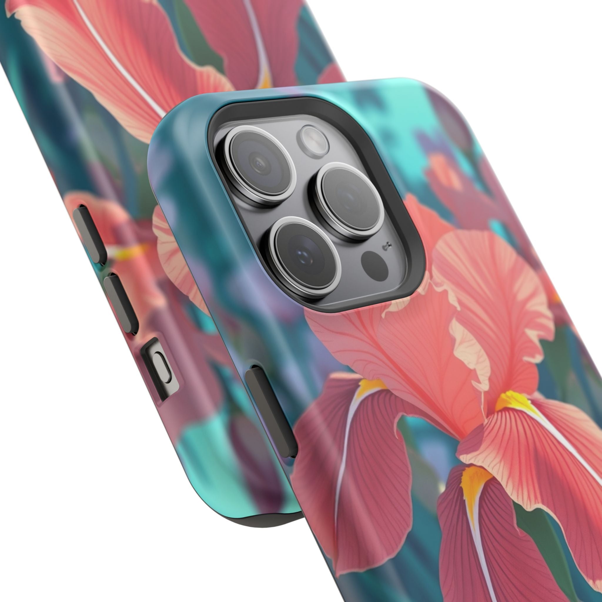 iPhone Teal And Coral Iris Garden Bold Modern Everyday Snap Case · iPhone Case