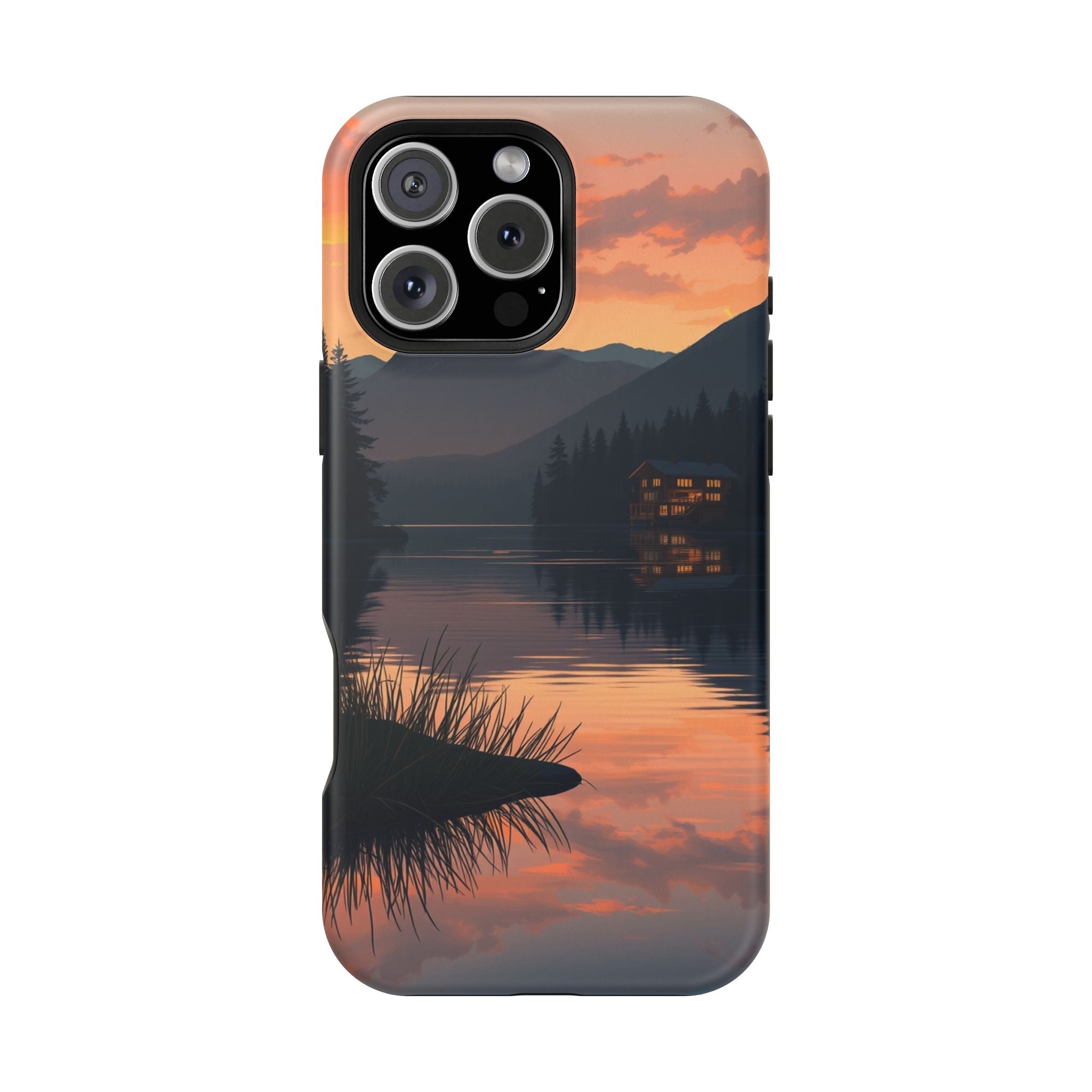 iPhone Sunset Amber And Peach Lake at Twilight Soft iPhone Finish · iPhone Case