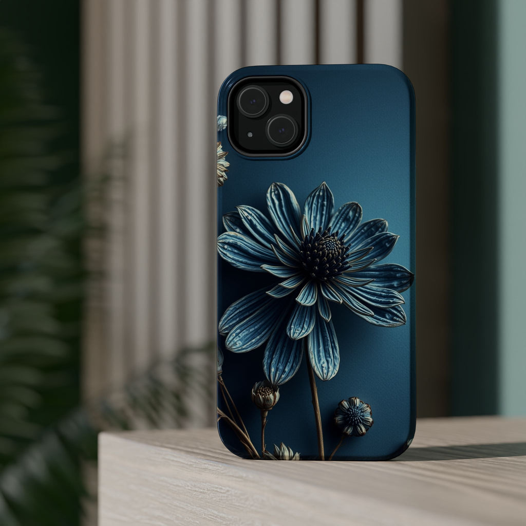iPhone Midnight Blue And Silver Dried Flower Flat Lay iPhone 15 · iPhone Case