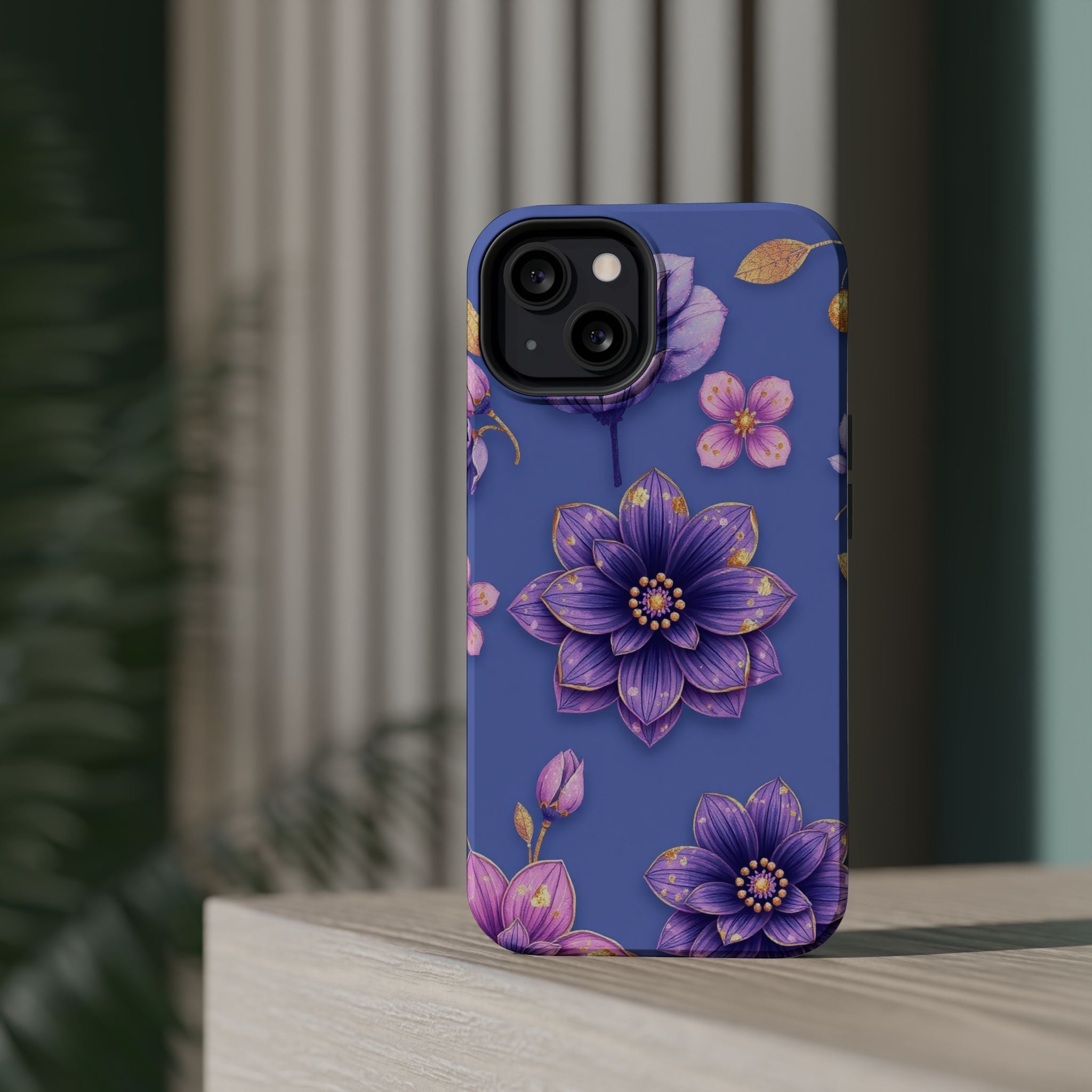 iPhone Indigo And Violet Floral Gold Foil Slim iPhone Everyday Designer · iPhone