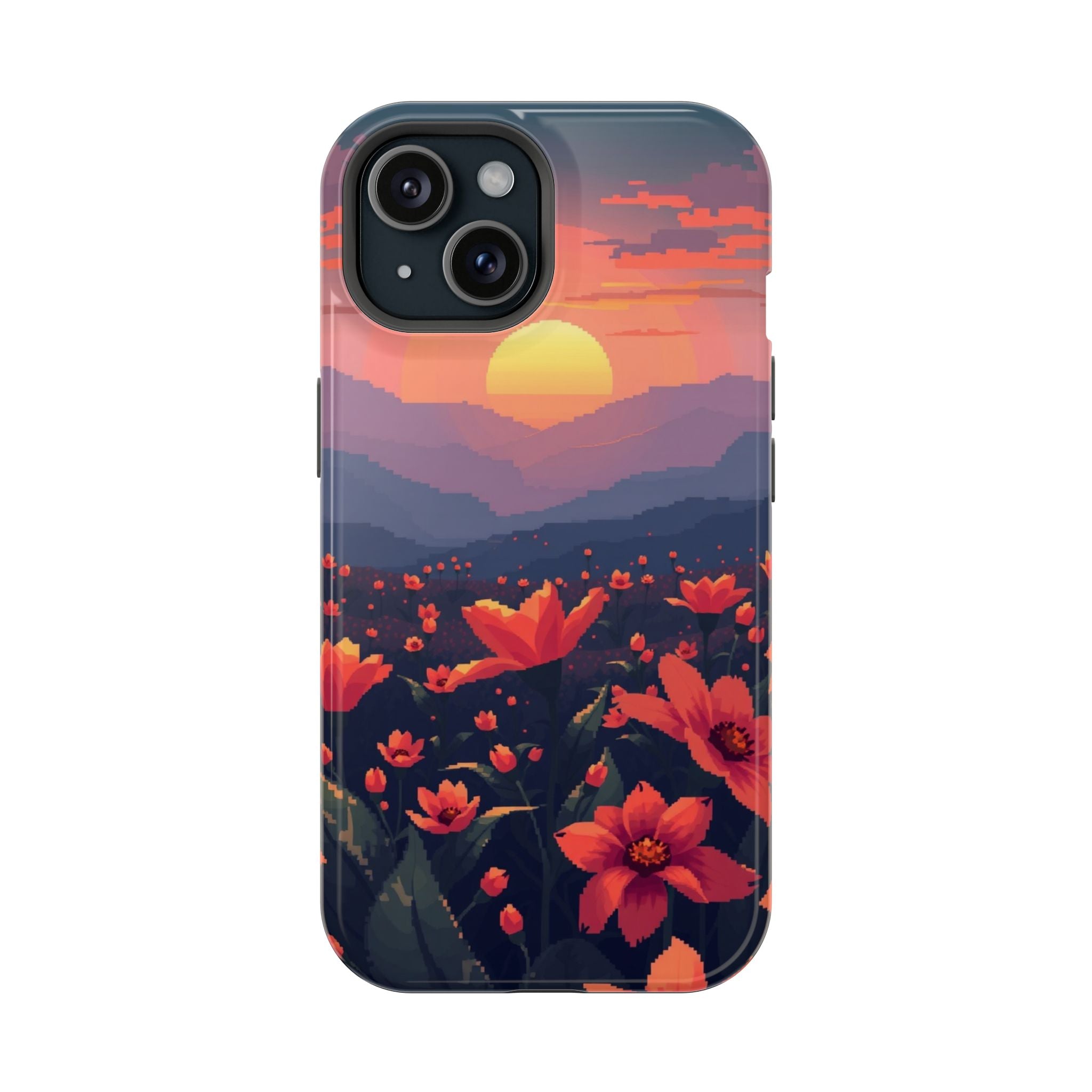 iPhone Sunset Amber And Peach Floral Geometric Soft iPhone Finish · iPhone Case