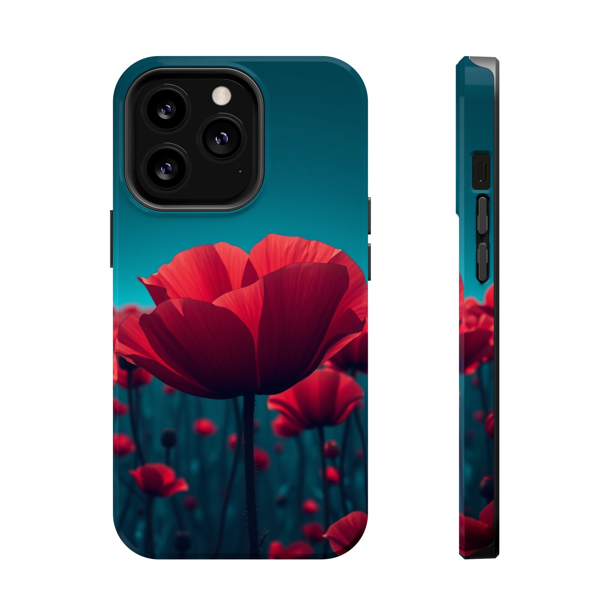 iPhone Teal And Coral Poppy Field Bold Modern Everyday Snap Case · iPhone Case