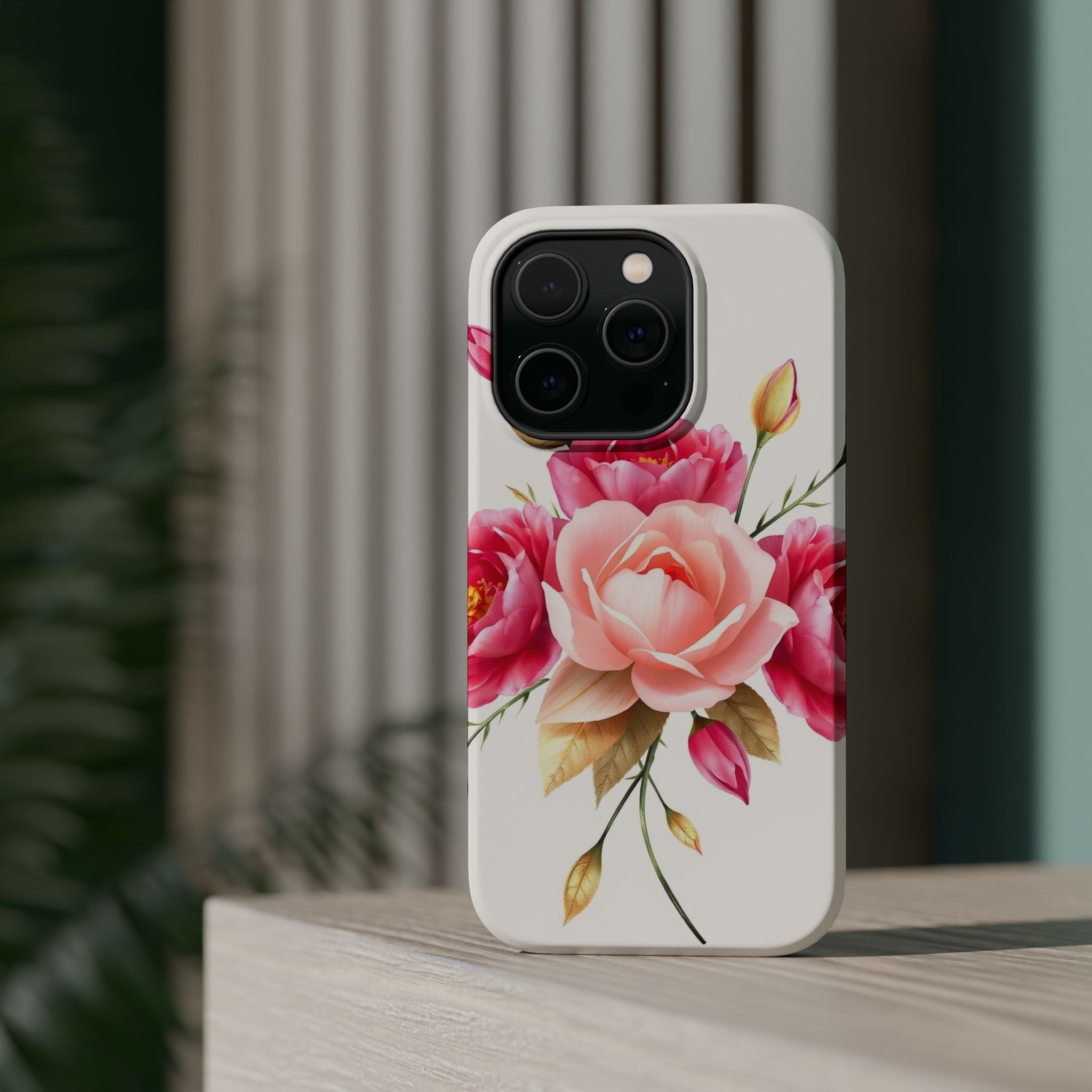 iPhone Rose Pink And Cream Neon Floral Slim Everyday Designer Case · iPhone Case