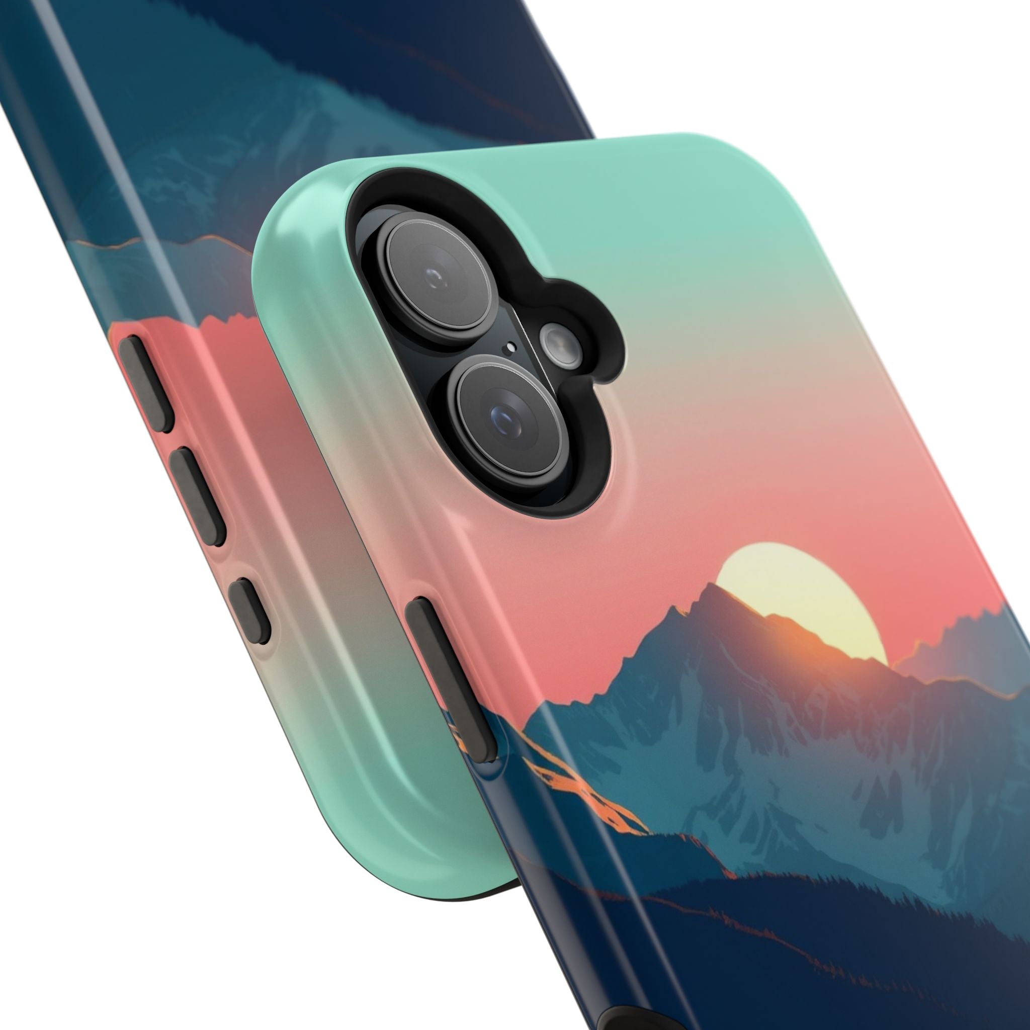 iPhone Mint And Blush Mountain at Sunrise Slim iPhone 16 Everyday · iPhone Case