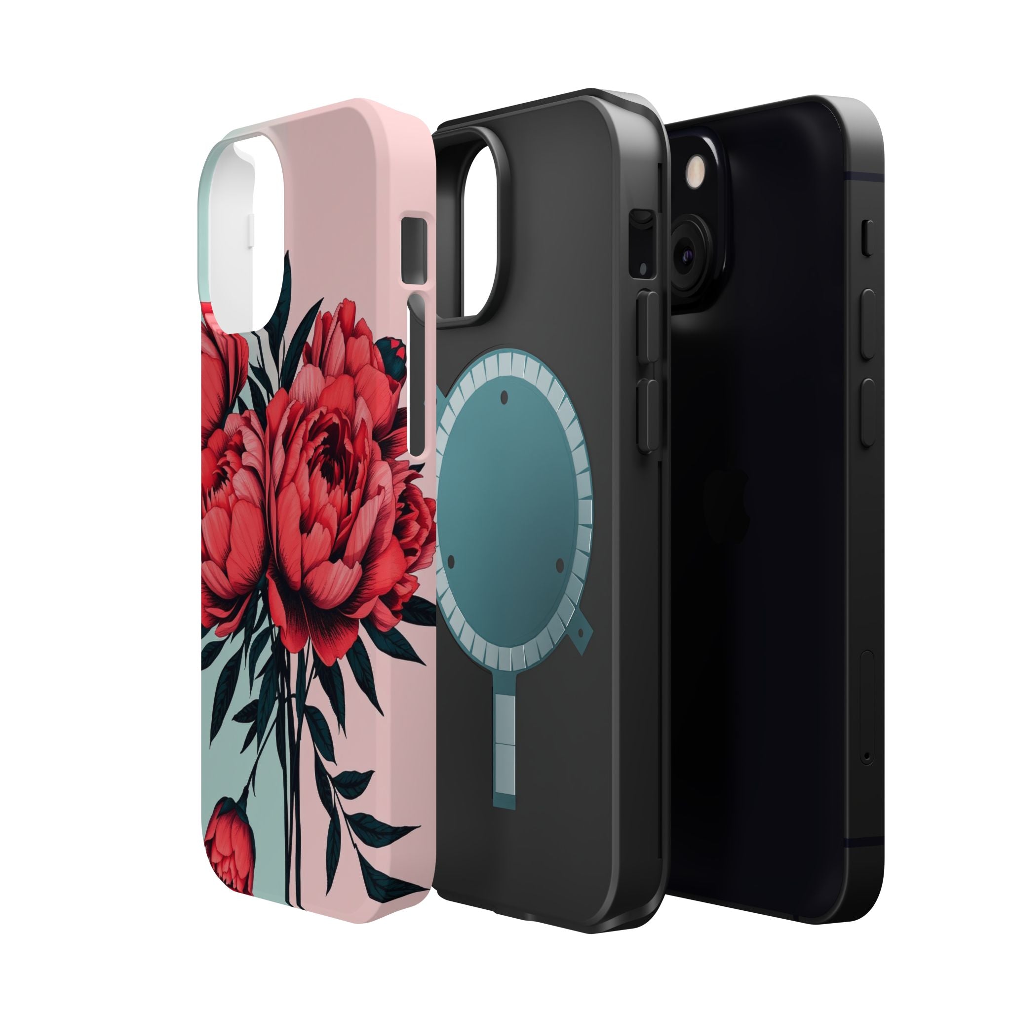iPhone Teal And Coral Peony Bouquet Artistic Everyday Cas Slim Snap Case · iPhon