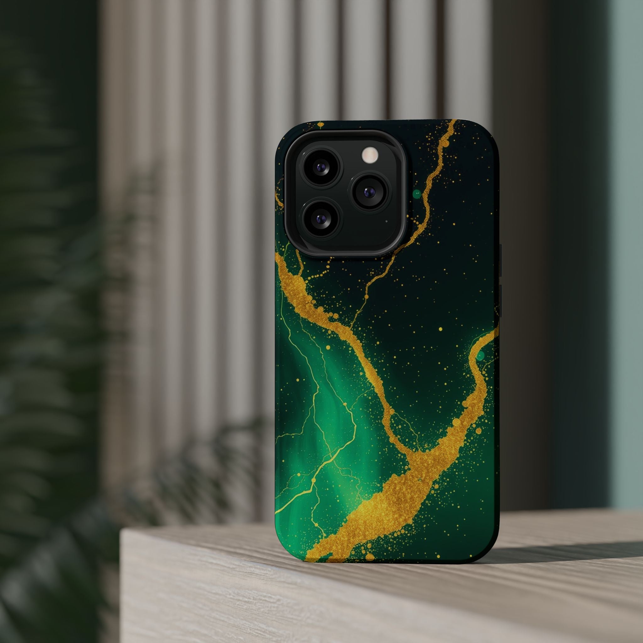 iPhone Emerald Green And Gold Petal Storm Slim iPhone Everyday Designer · iPhone
