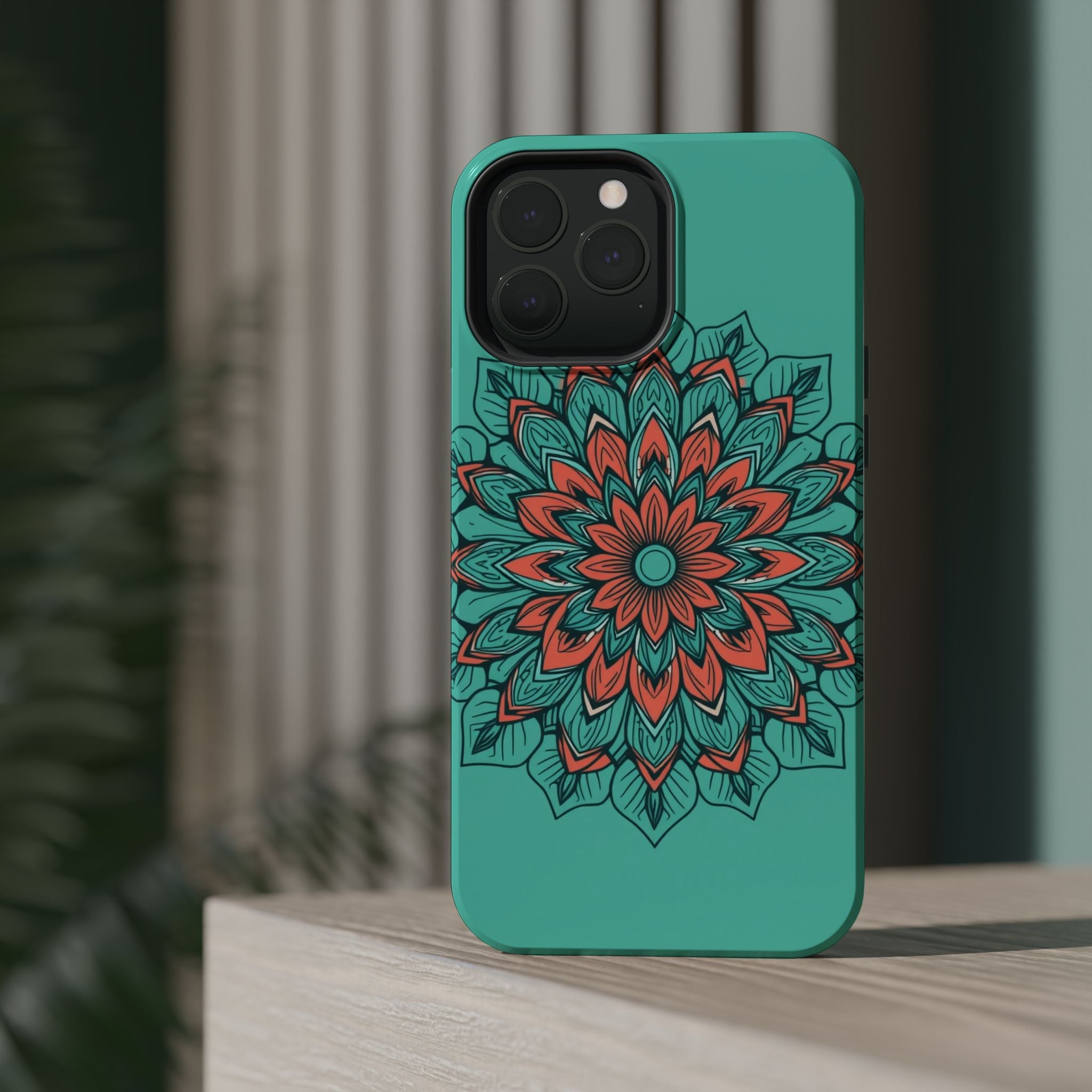 iPhone Teal And Coral Floral Mandala Slim Everyday Designer Case · iPhone Case