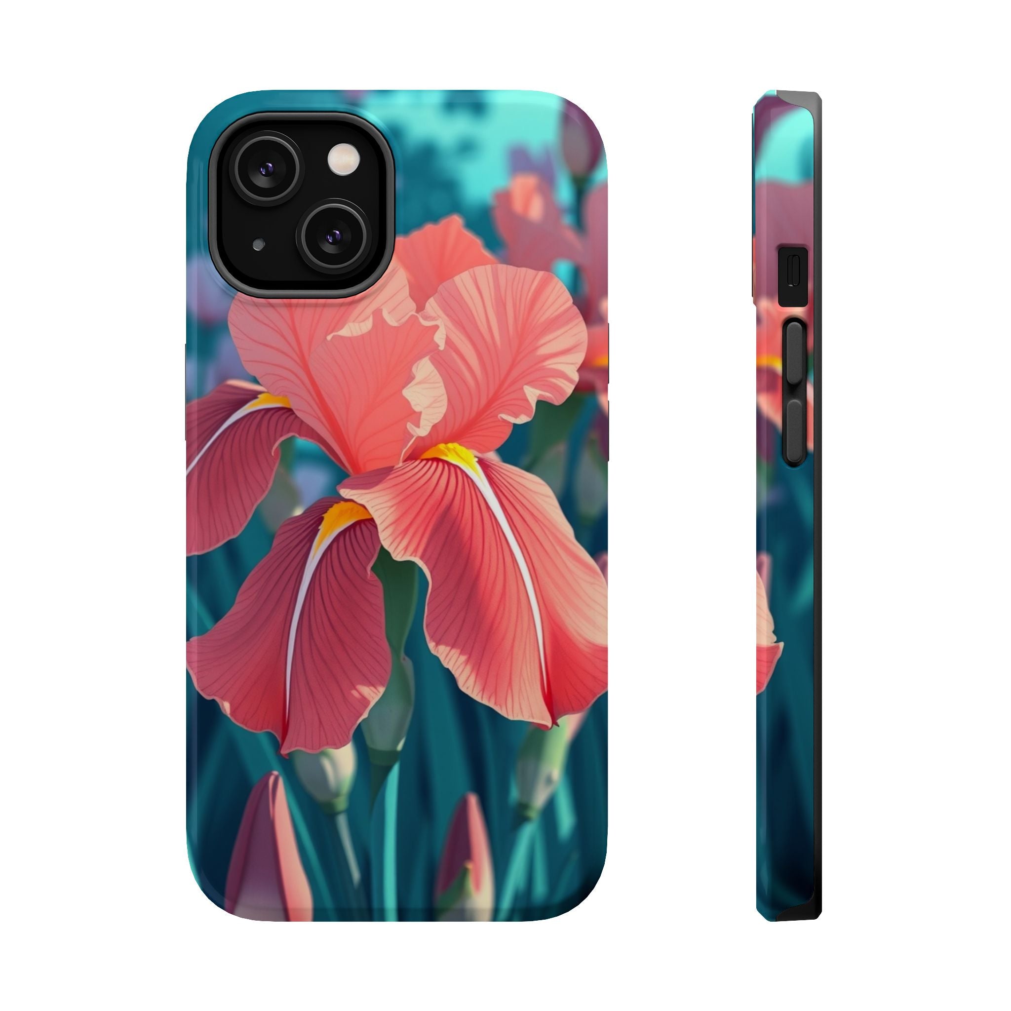 iPhone Teal And Coral Iris Garden Bold Modern Everyday Snap Case · iPhone Case