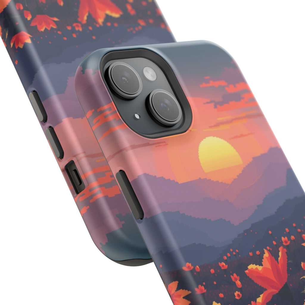 iPhone Sunset Amber And Peach Floral Geometric Soft iPhone Finish · iPhone Case
