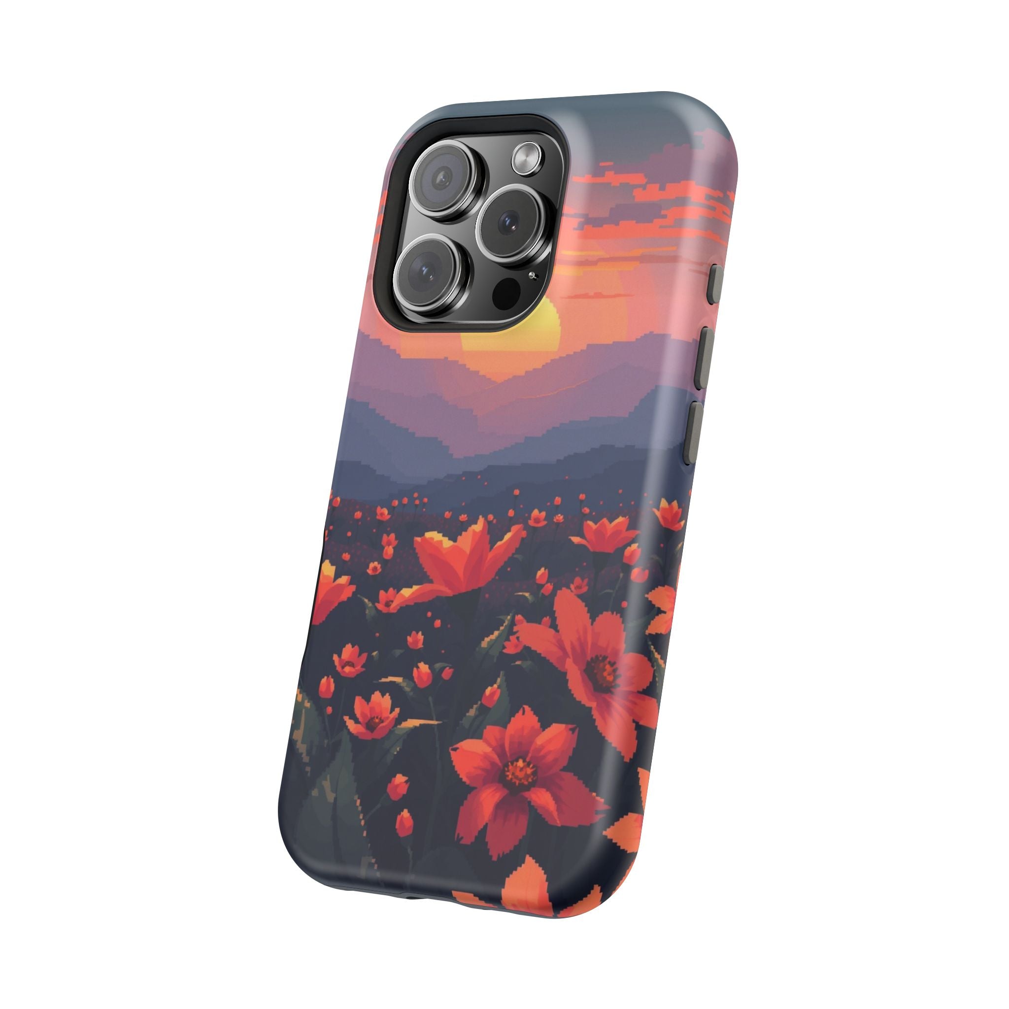 iPhone Sunset Amber And Peach Floral Geometric Soft iPhone Finish · iPhone Case