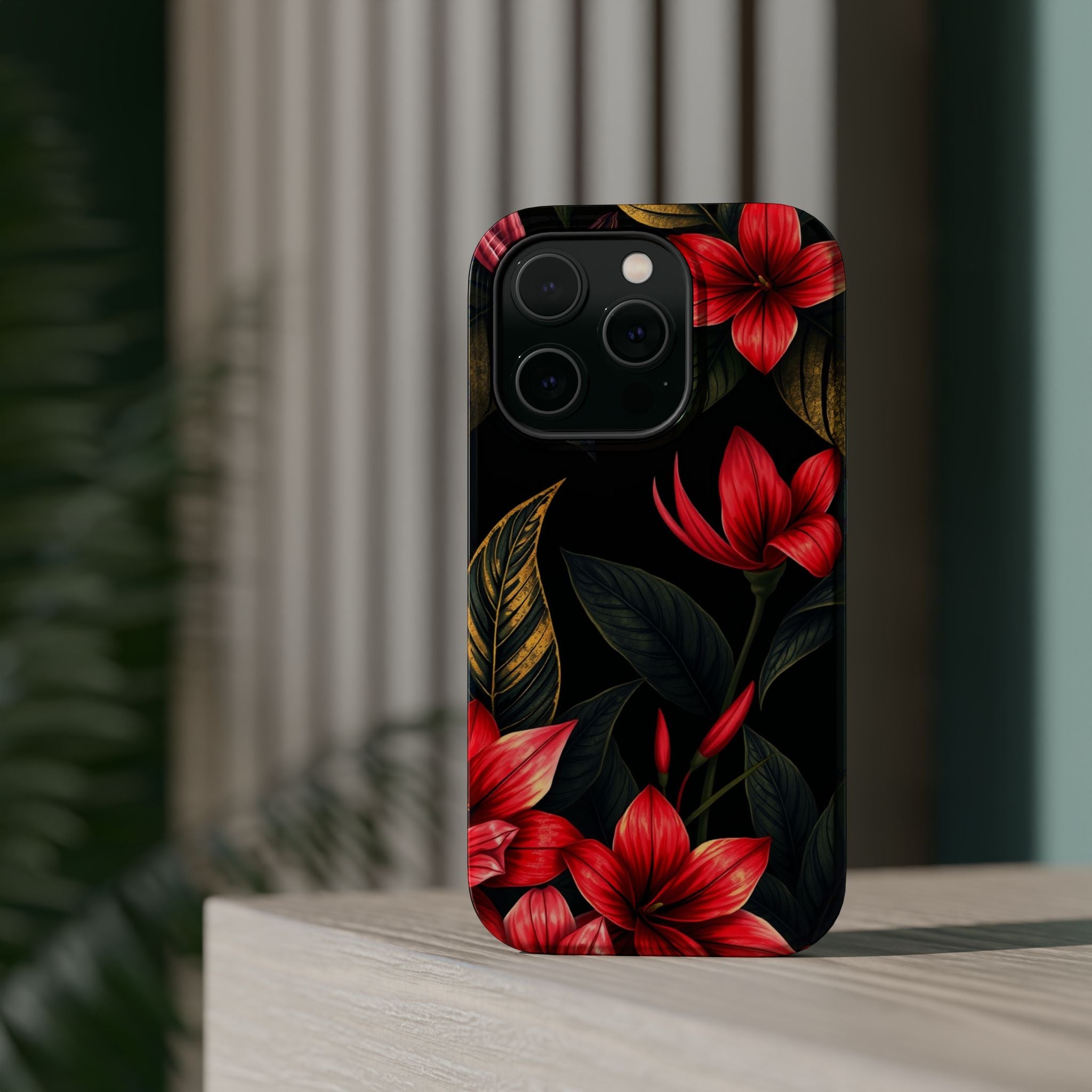 iPhone Black And Crimson Jungle Floral Slim Everyday Designer Case · iPhone Case