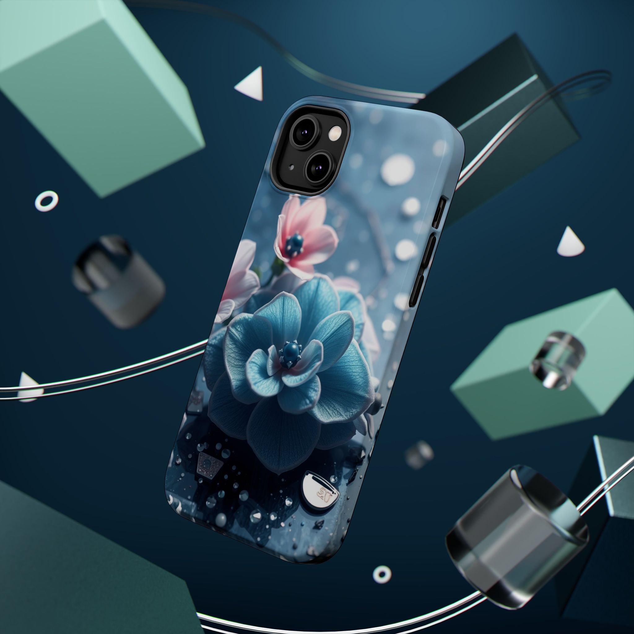 iPhone Midnight Blue And Silver Floral Terrazzo Soft iPhone Finish · iPhone Case
