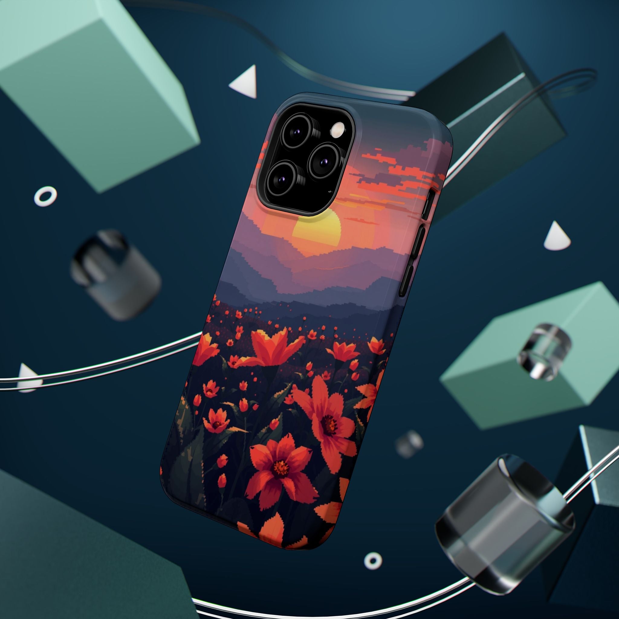 iPhone Sunset Amber And Peach Floral Geometric Soft iPhone Finish · iPhone Case