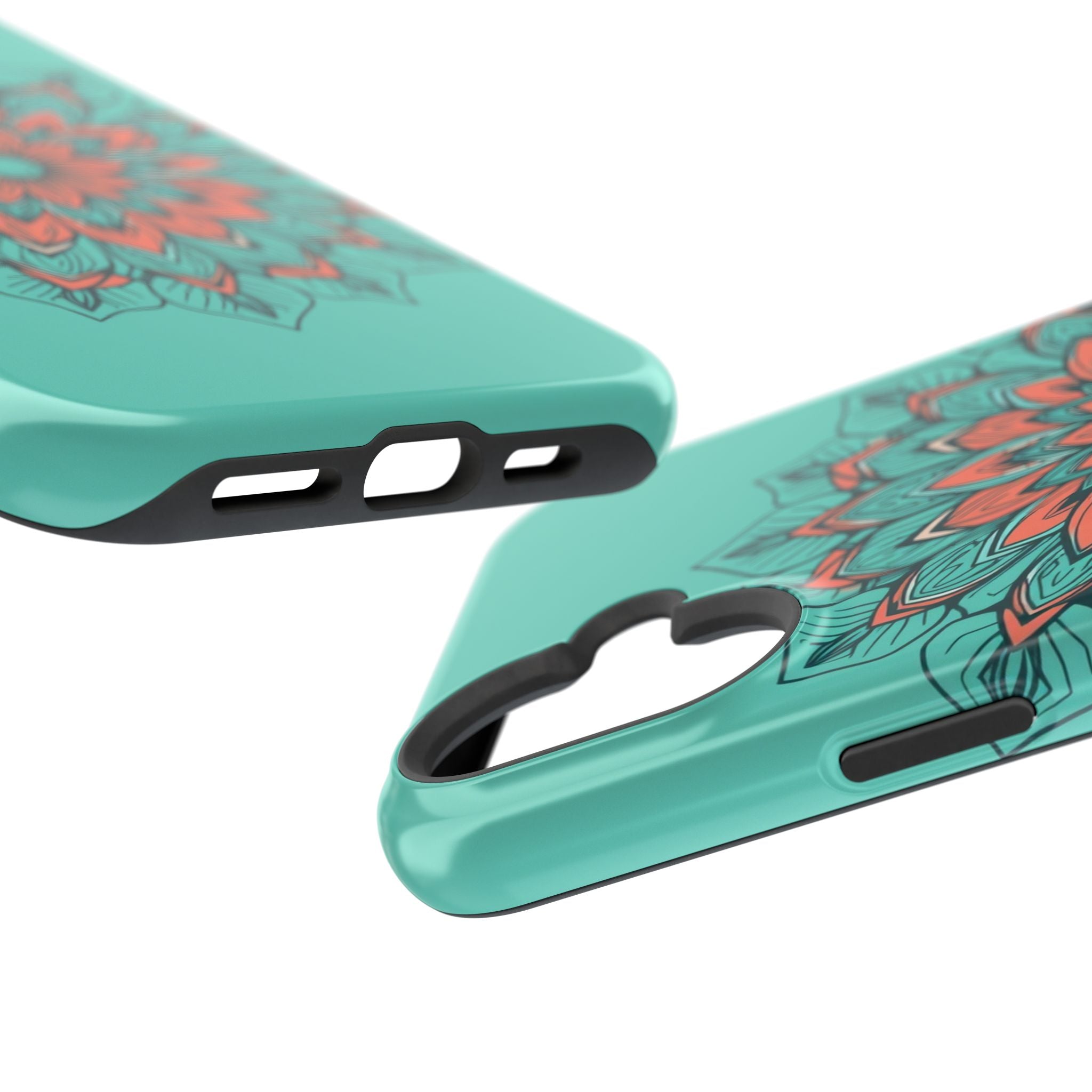 iPhone Teal And Coral Floral Mandala Slim Everyday Designer Case · iPhone Case