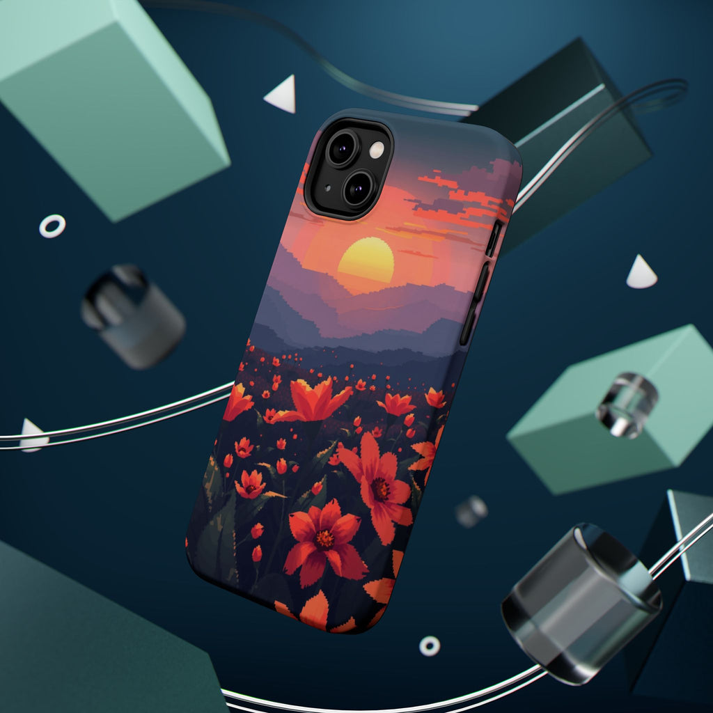 iPhone Sunset Amber And Peach Floral Geometric Soft iPhone Finish · iPhone Case