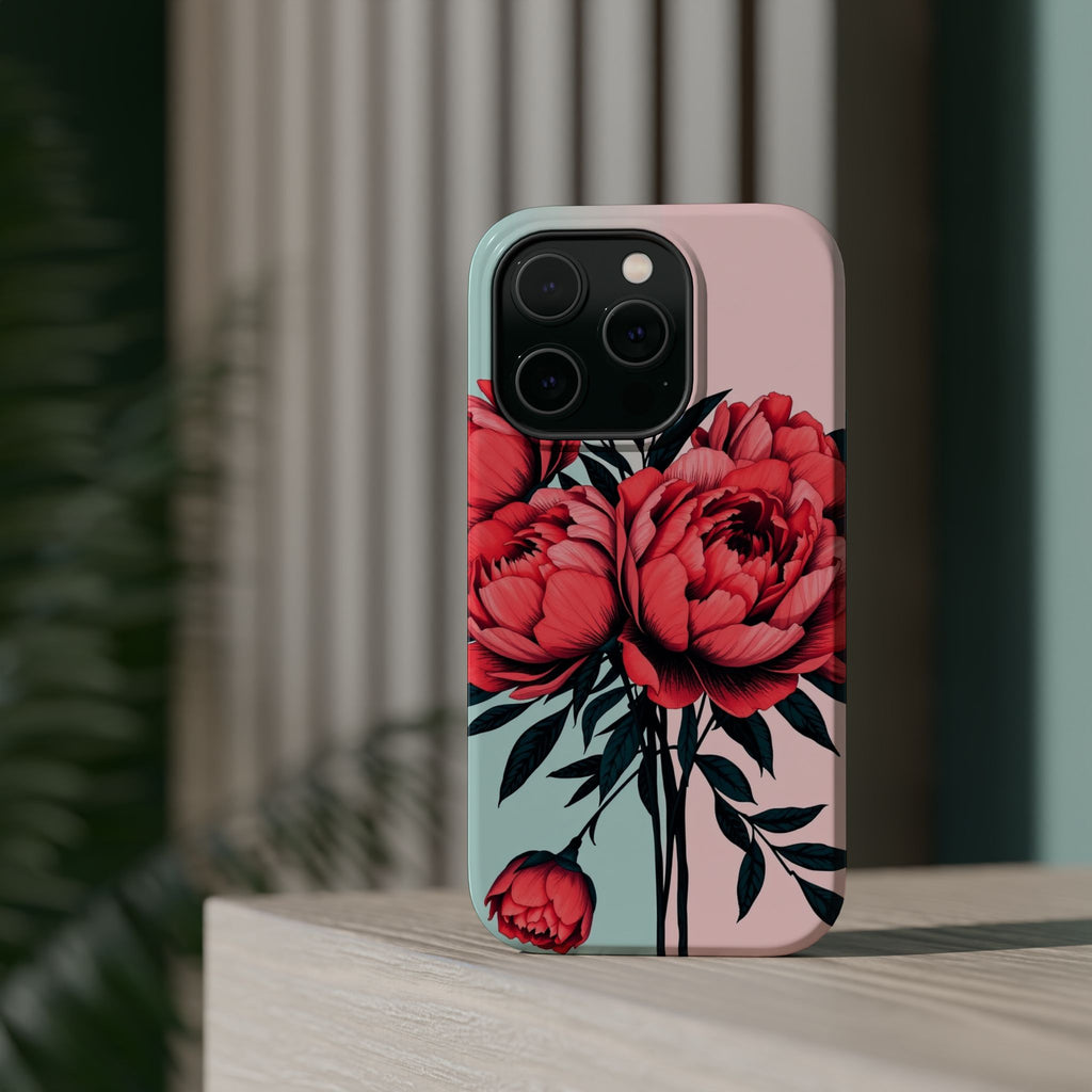 iPhone Teal And Coral Peony Bouquet Artistic Everyday Cas Slim Snap Case · iPhon