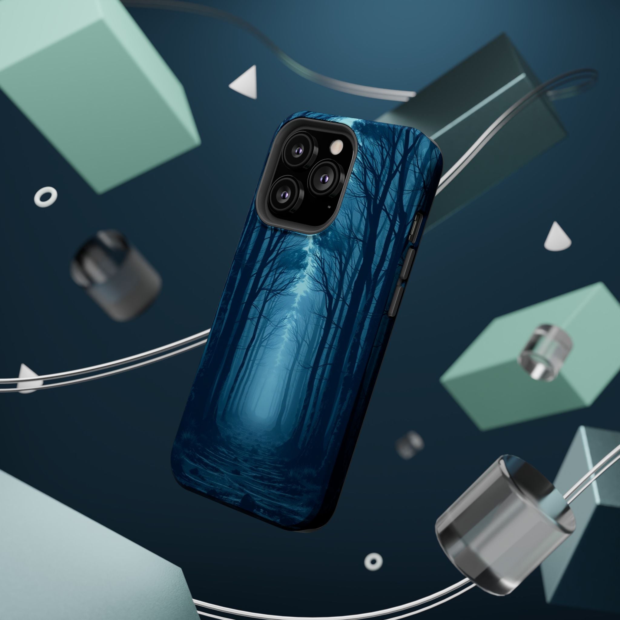 iPhone Midnight Blue And Silver Misty Forest Path iPhone Clean Minimal · iPhone