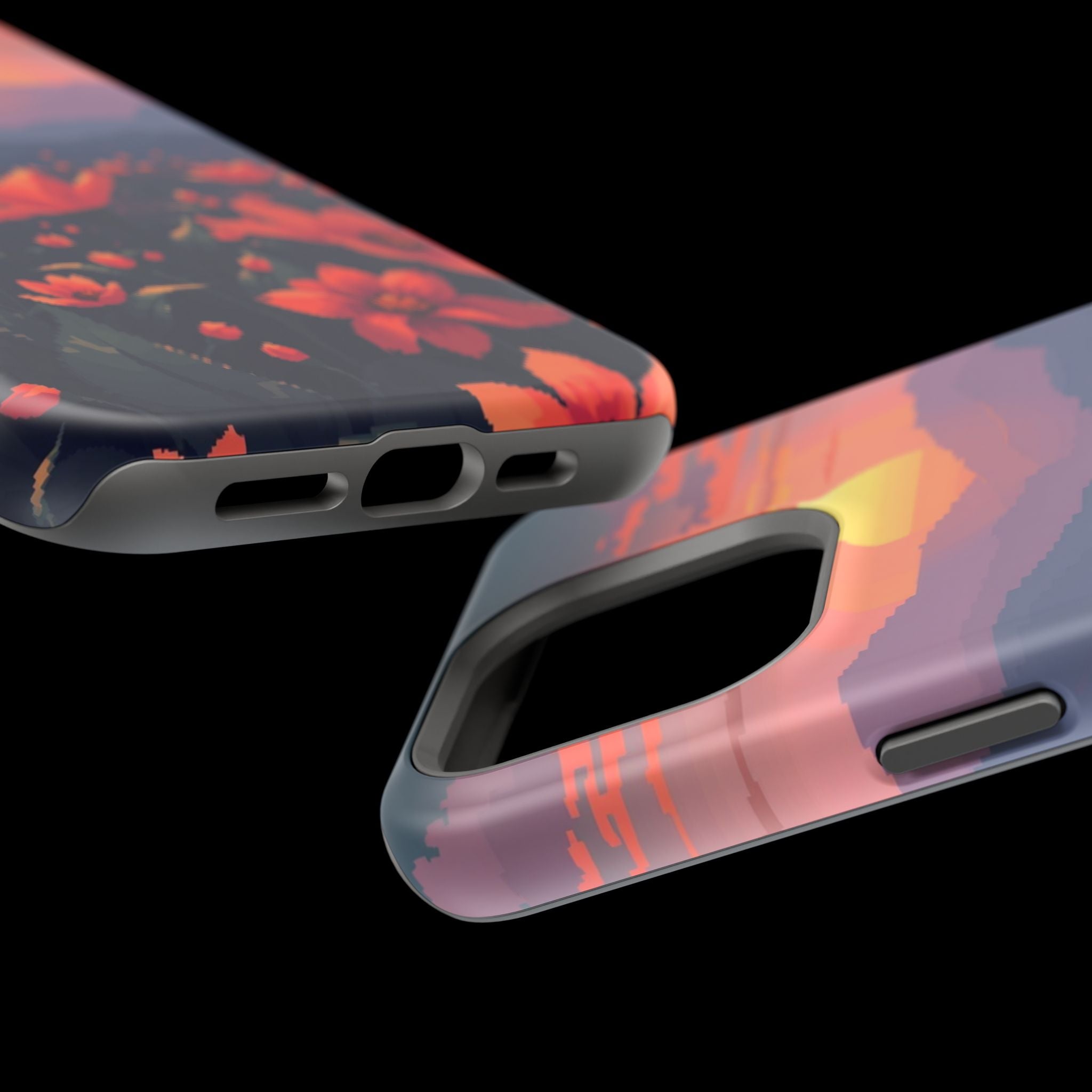 iPhone Sunset Amber And Peach Floral Geometric Soft iPhone Finish · iPhone Case