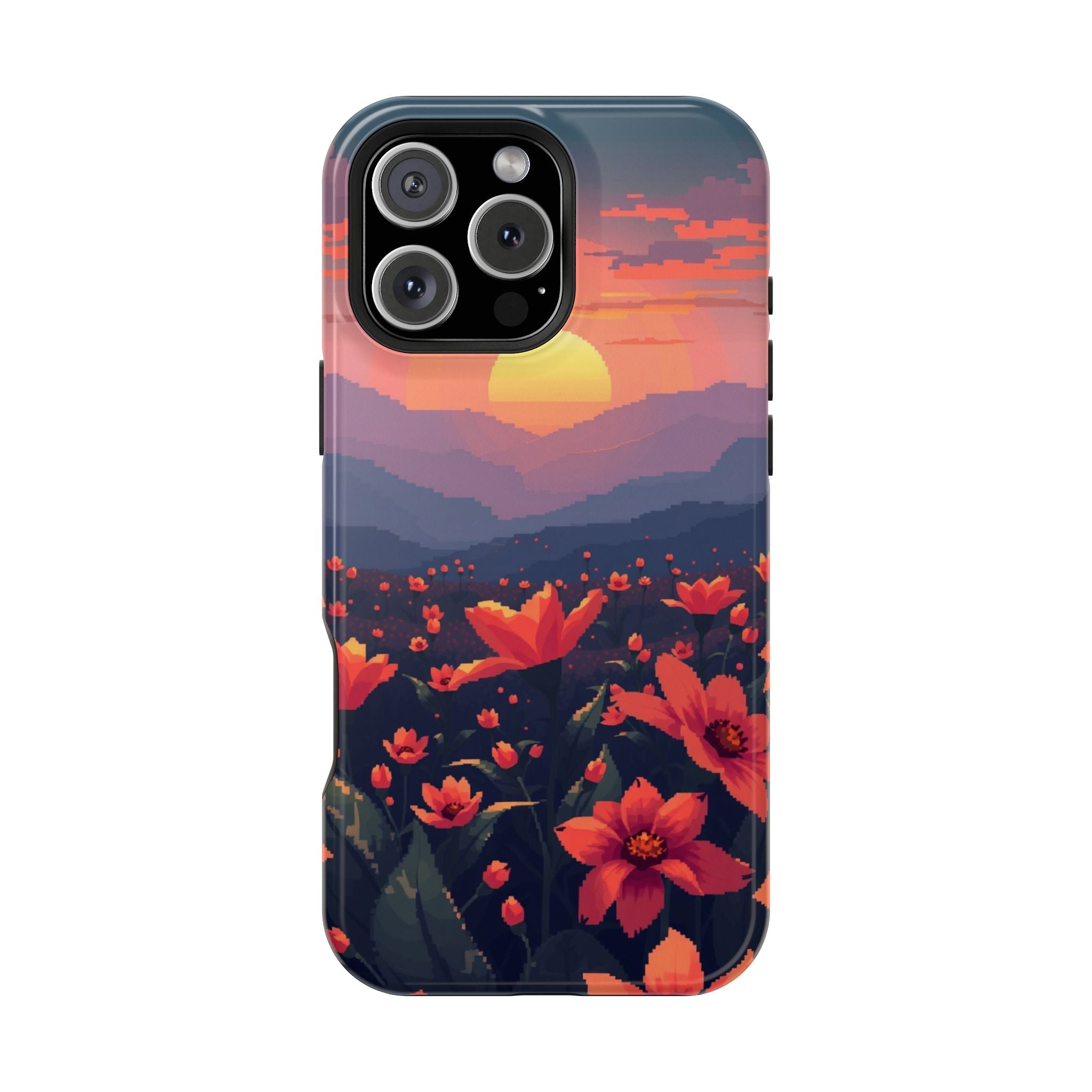 iPhone Sunset Amber And Peach Floral Geometric Soft iPhone Finish · iPhone Case
