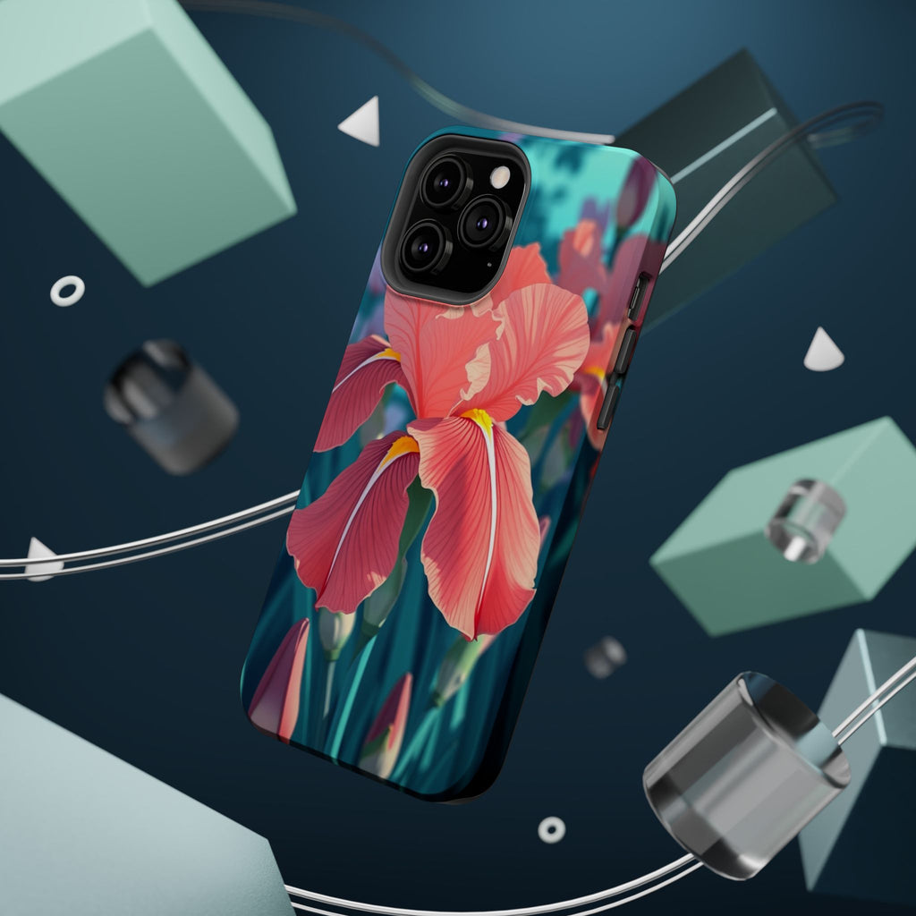 iPhone Teal And Coral Iris Garden Bold Modern Everyday Snap Case · iPhone Case