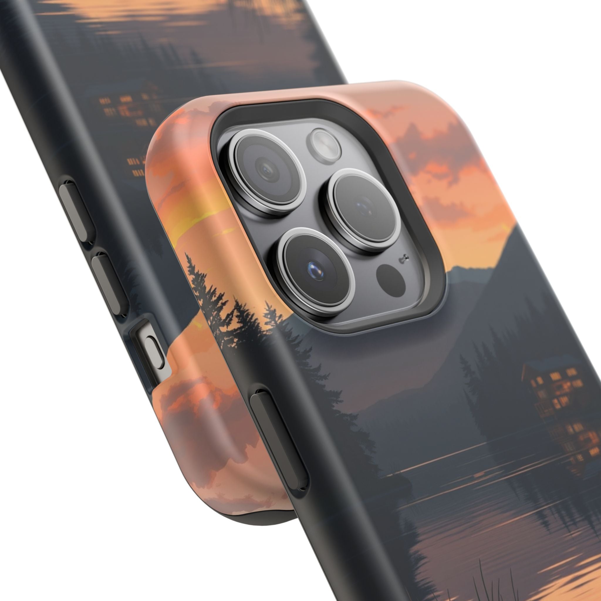 iPhone Sunset Amber And Peach Lake at Twilight Soft iPhone Finish · iPhone Case