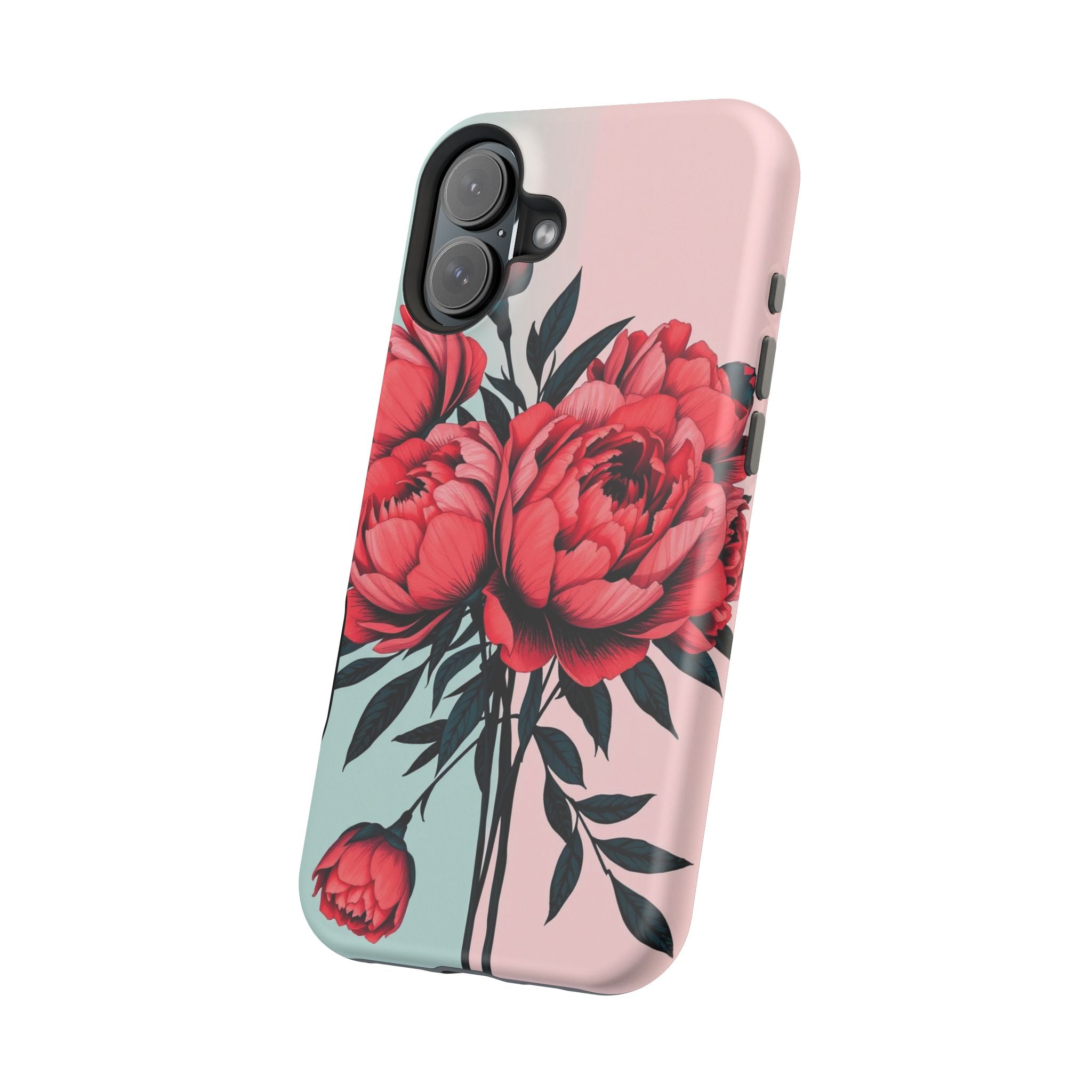 iPhone Teal And Coral Peony Bouquet Artistic Everyday Cas Slim Snap Case · iPhon