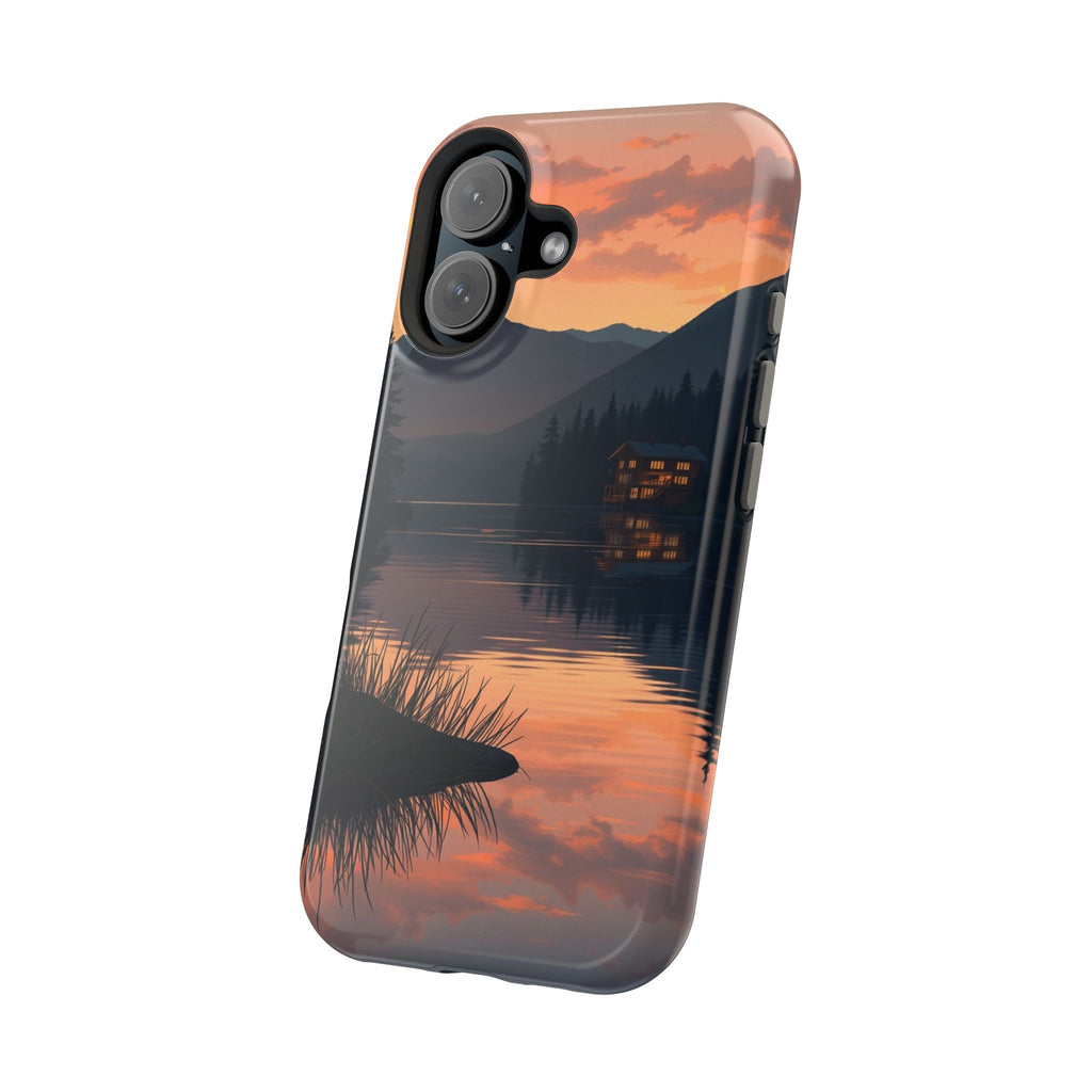 iPhone Sunset Amber And Peach Lake at Twilight Soft iPhone Finish · iPhone Case