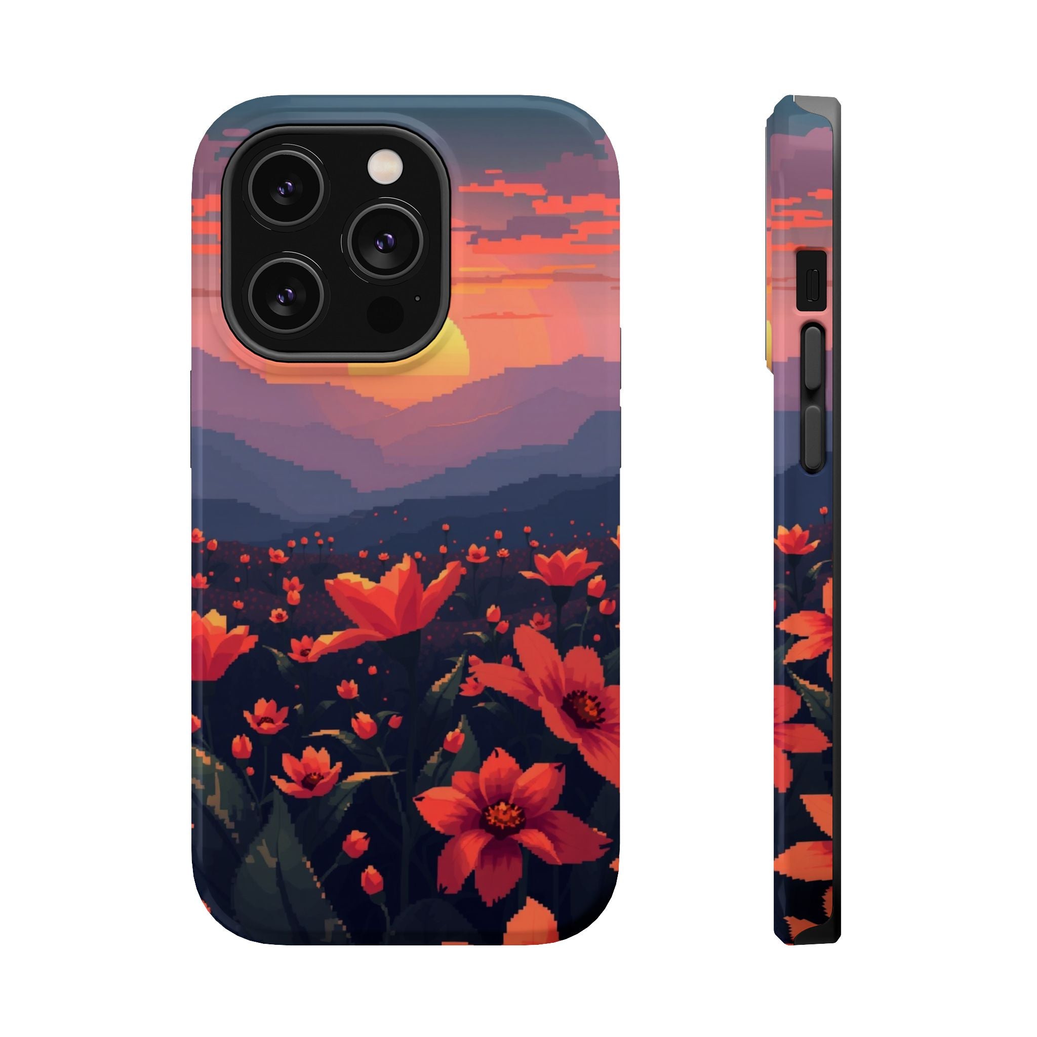 iPhone Sunset Amber And Peach Floral Geometric Soft iPhone Finish · iPhone Case