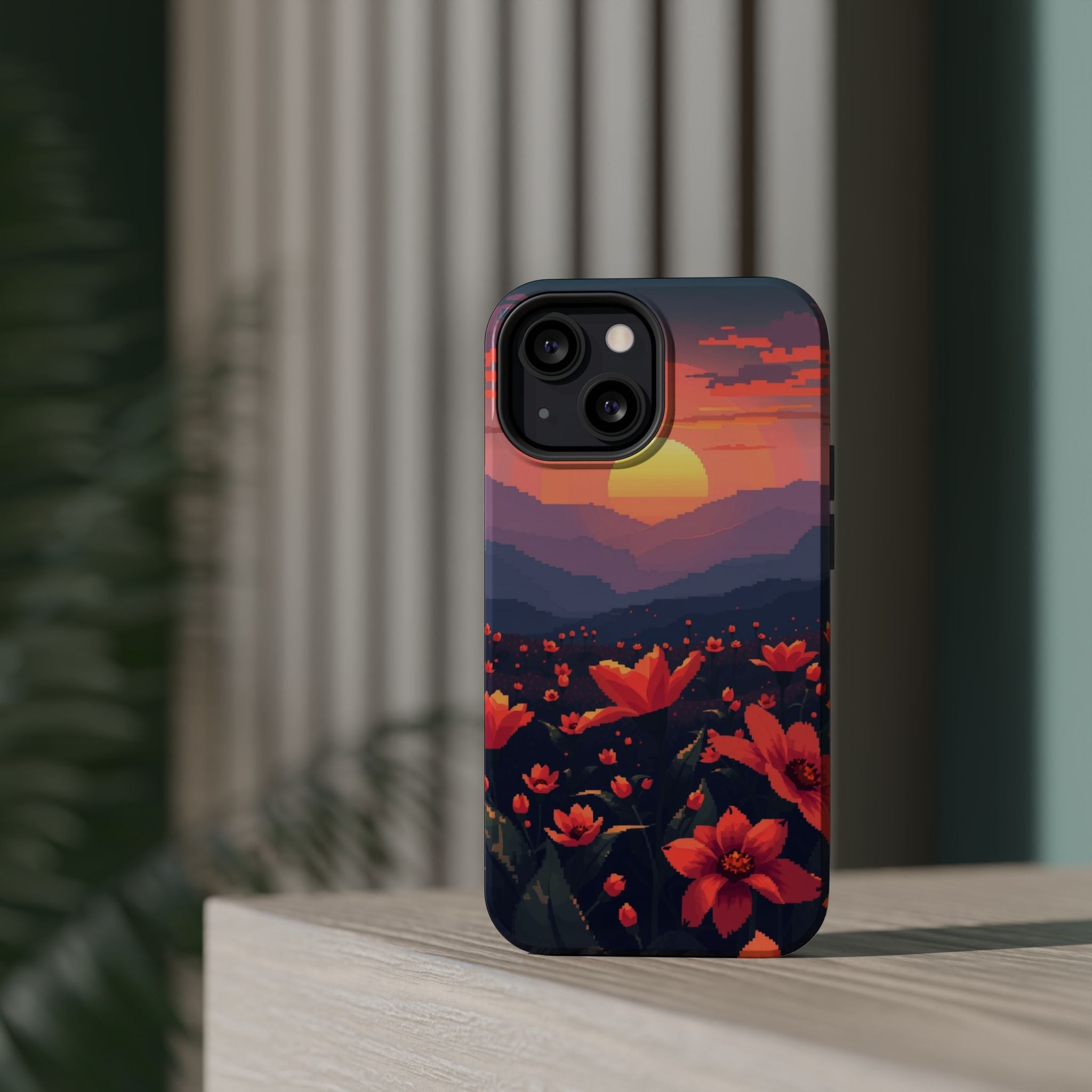 iPhone Sunset Amber And Peach Floral Geometric Soft iPhone Finish · iPhone Case