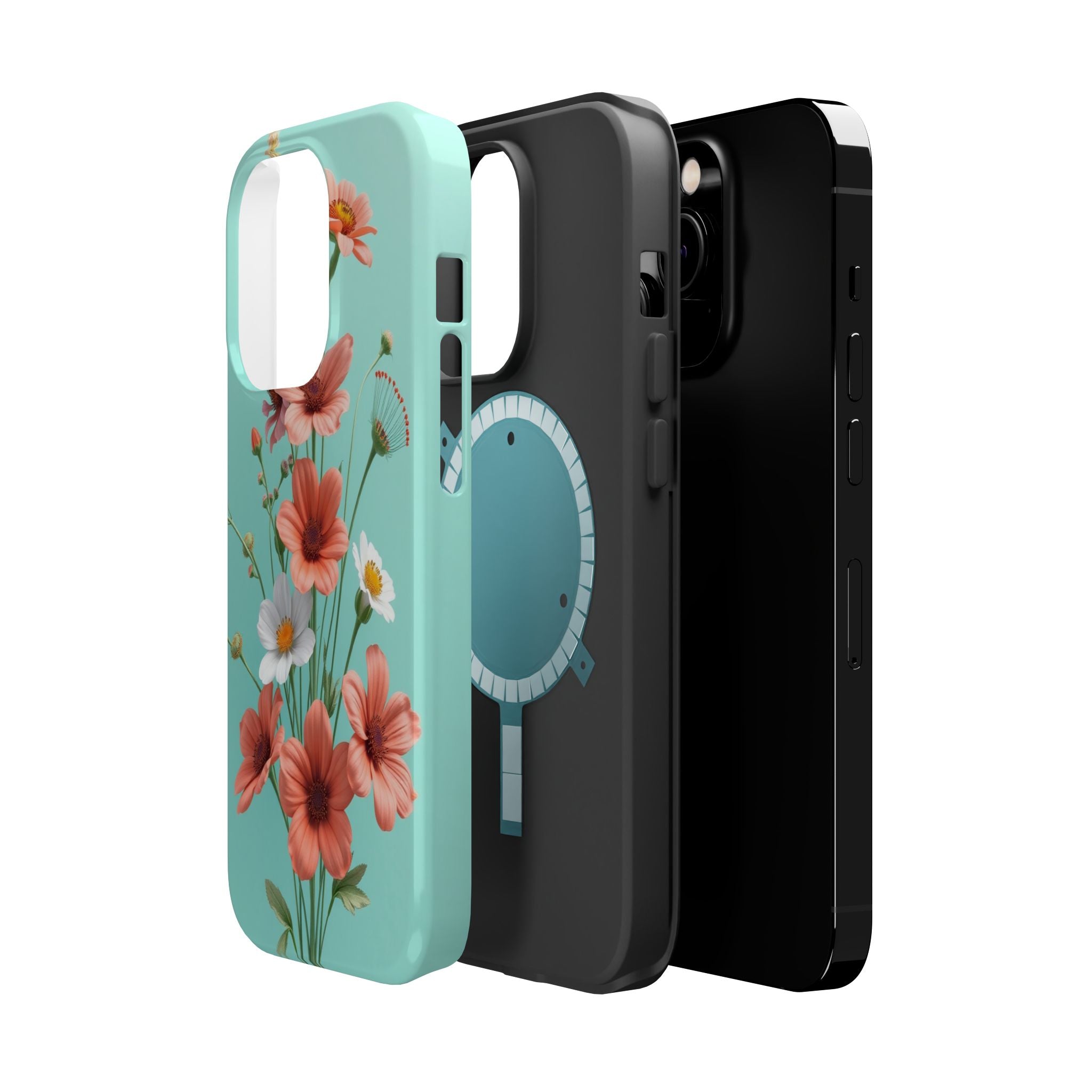 iPhone Teal And Coral Wildflower Bunch Slim Everyday Designer Case · iPhone Case
