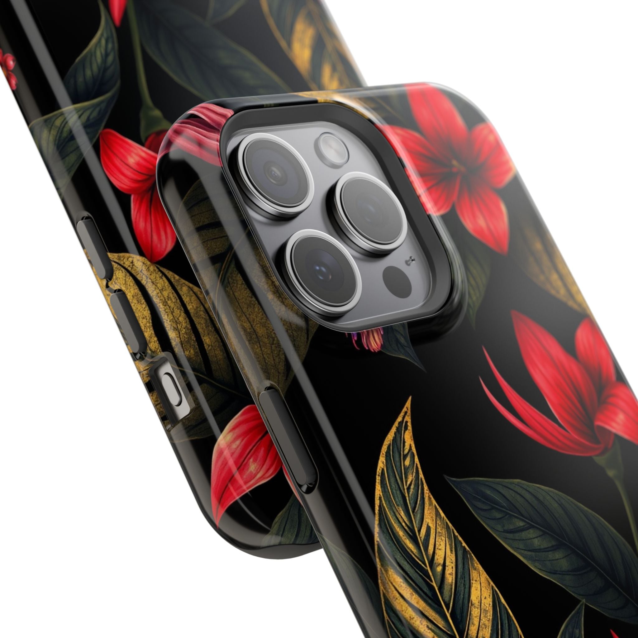 iPhone Black And Crimson Jungle Floral Slim Everyday Designer Case · iPhone Case