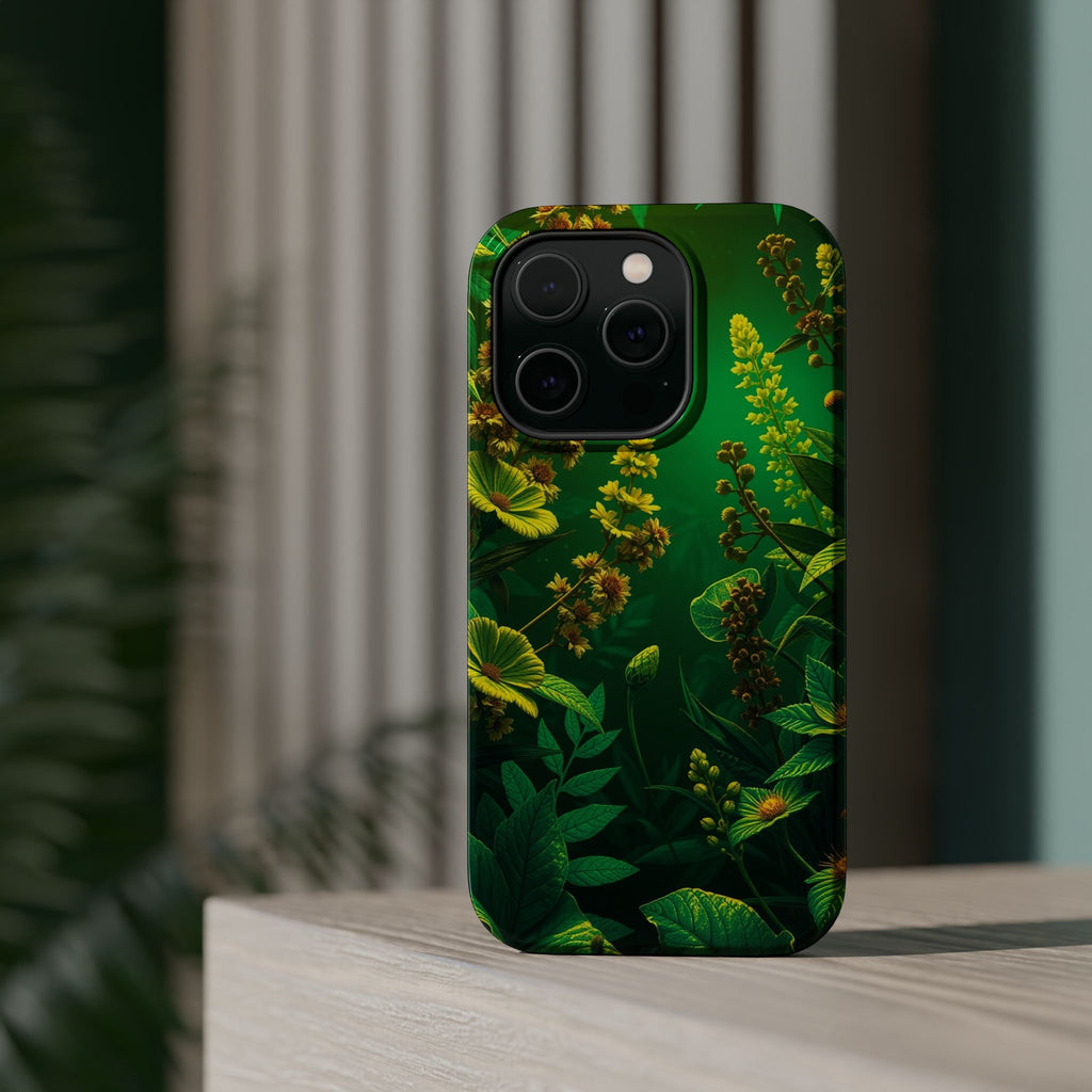 iPhone Emerald Green And Gold Vintage Botanicals Print Slim Snap Case · iPhone C