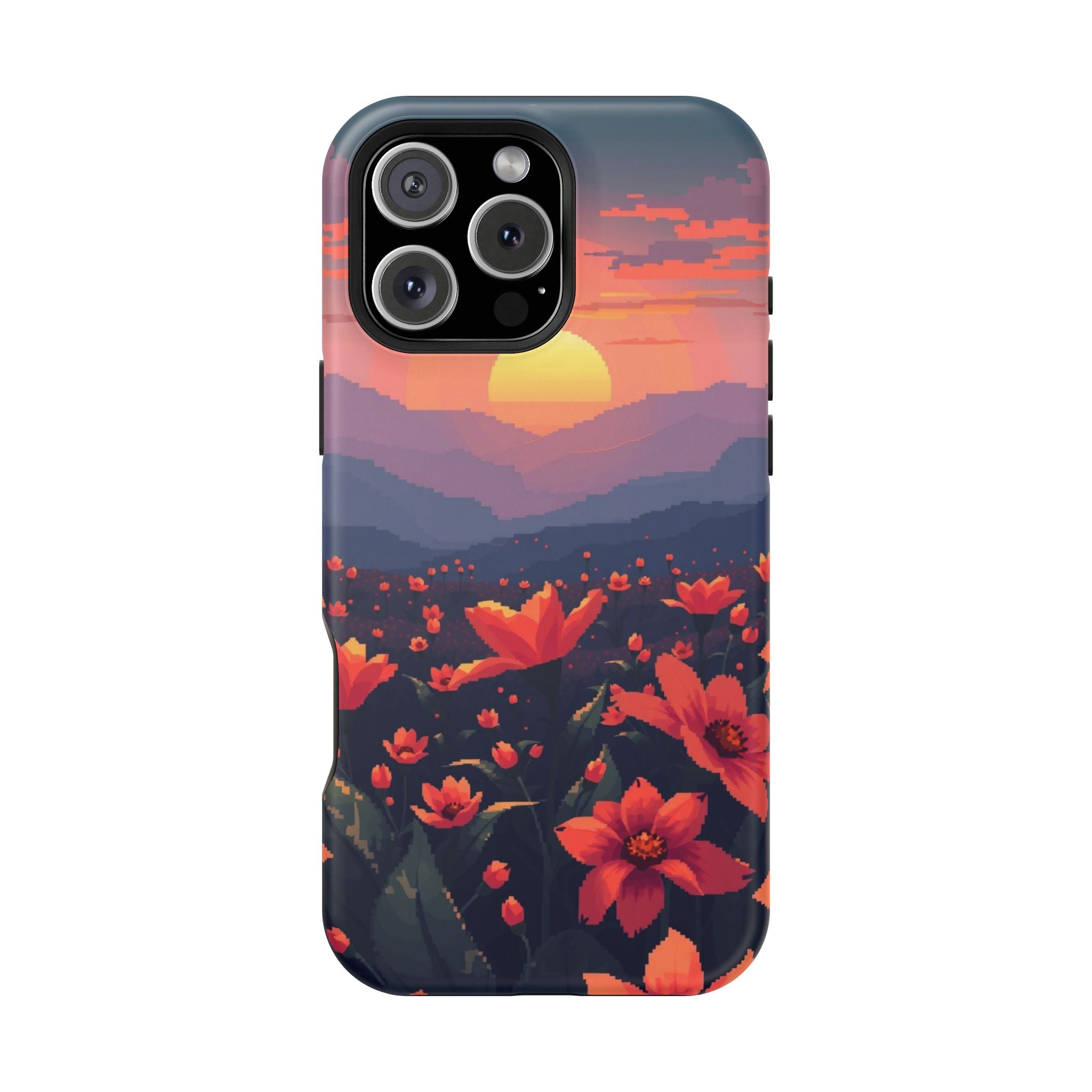 iPhone Sunset Amber And Peach Floral Geometric Soft iPhone Finish · iPhone Case