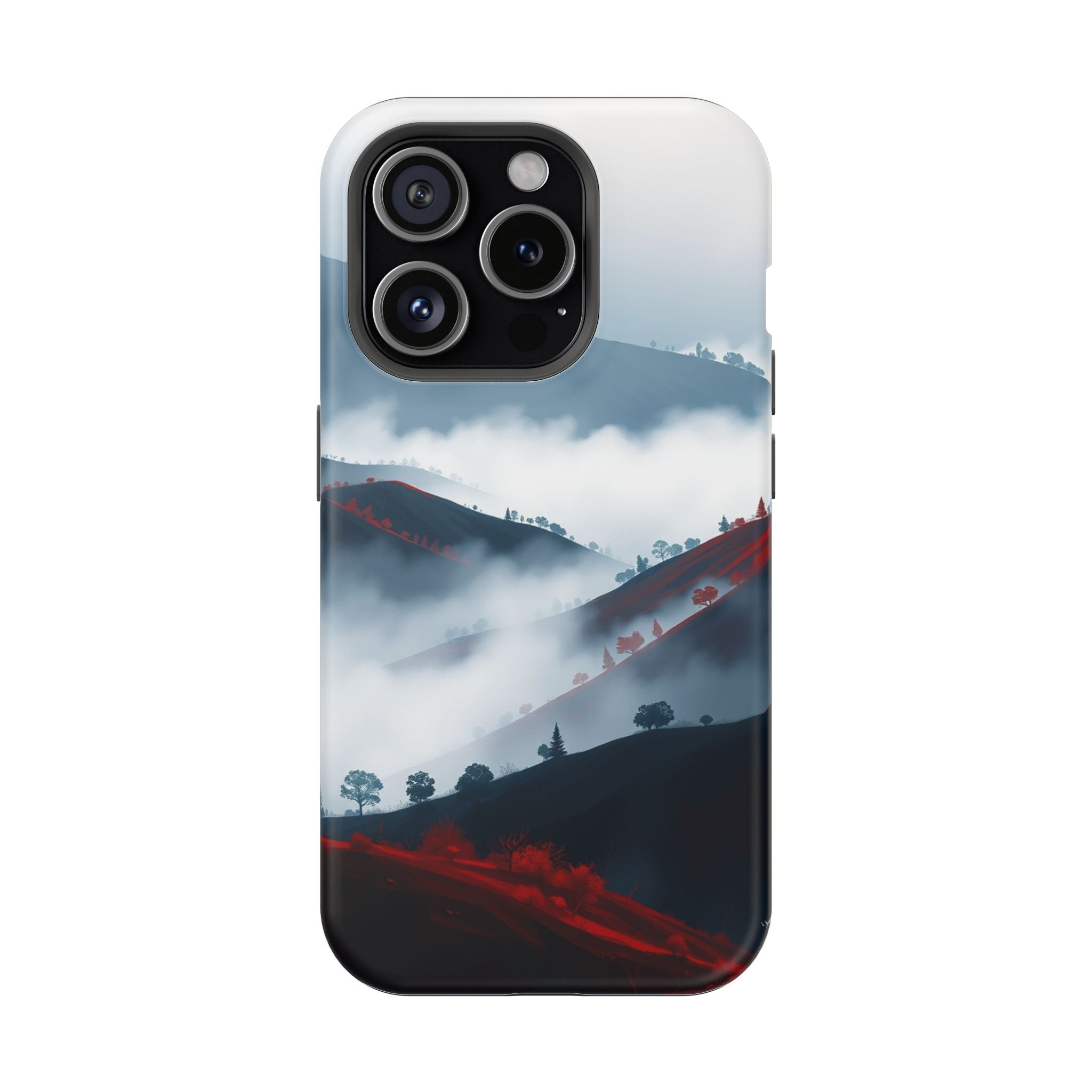 iPhone Black And Crimson Fog Rolling Over Hills Soft iPhone Finish · iPhone Case
