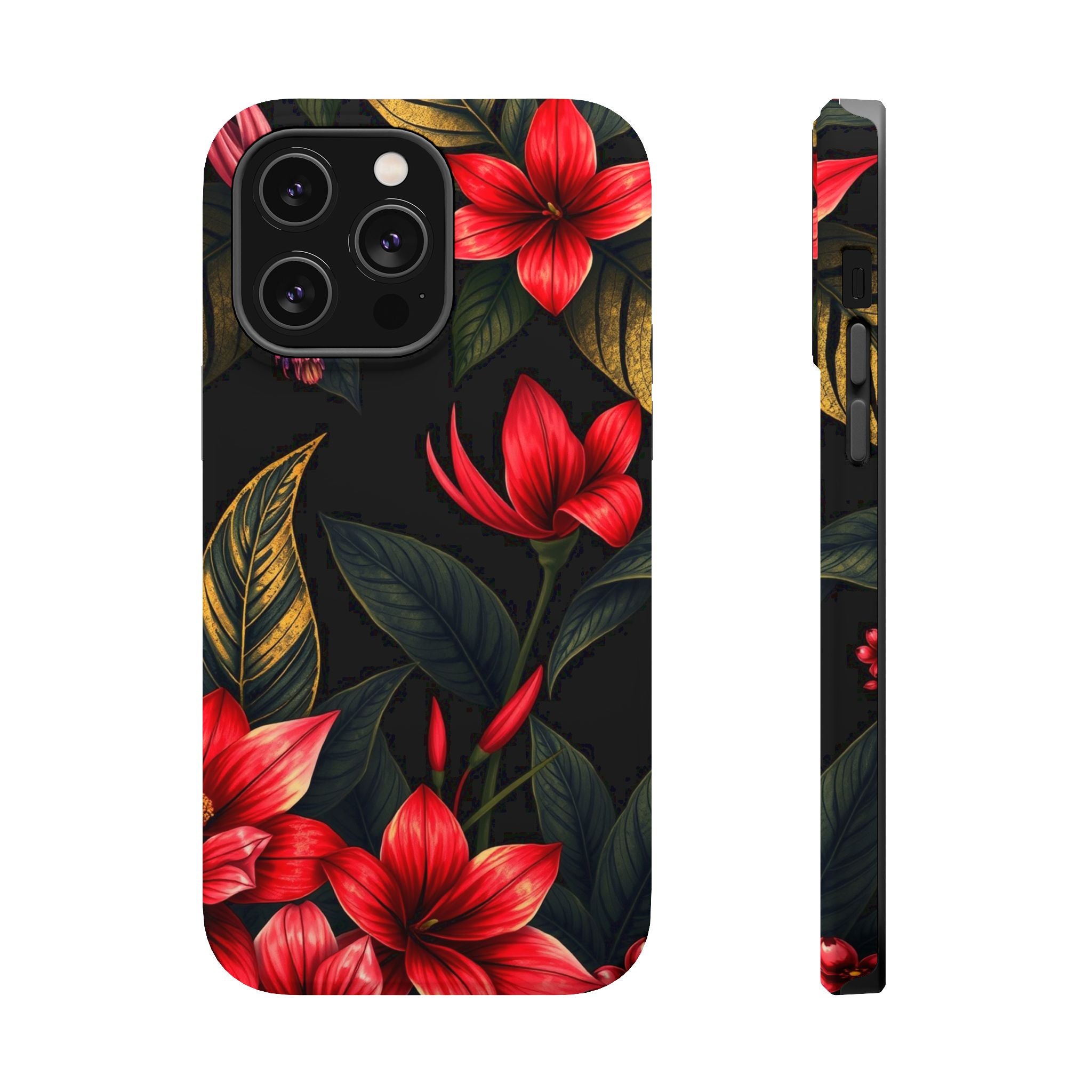 iPhone Black And Crimson Jungle Floral Slim Everyday Designer Case · iPhone Case