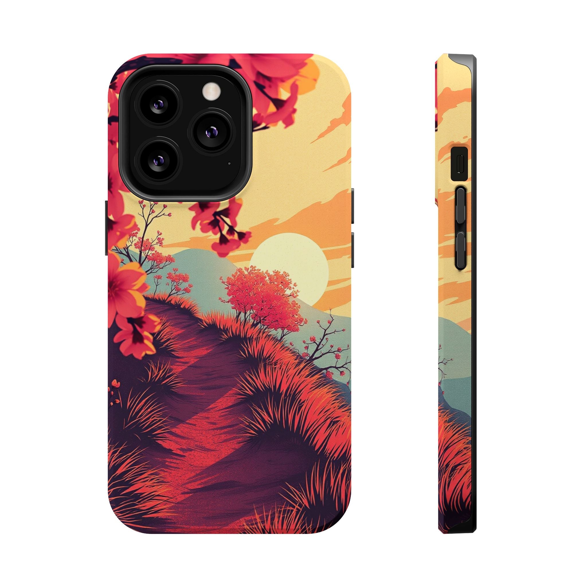 iPhone Sunset Amber And Peach Blossom Trail Soft iPhone 15 Finish · iPhone Case