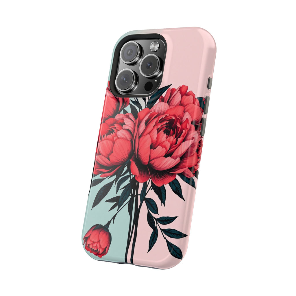 iPhone Teal And Coral Peony Bouquet Artistic Everyday Cas Slim Snap Case · iPhon