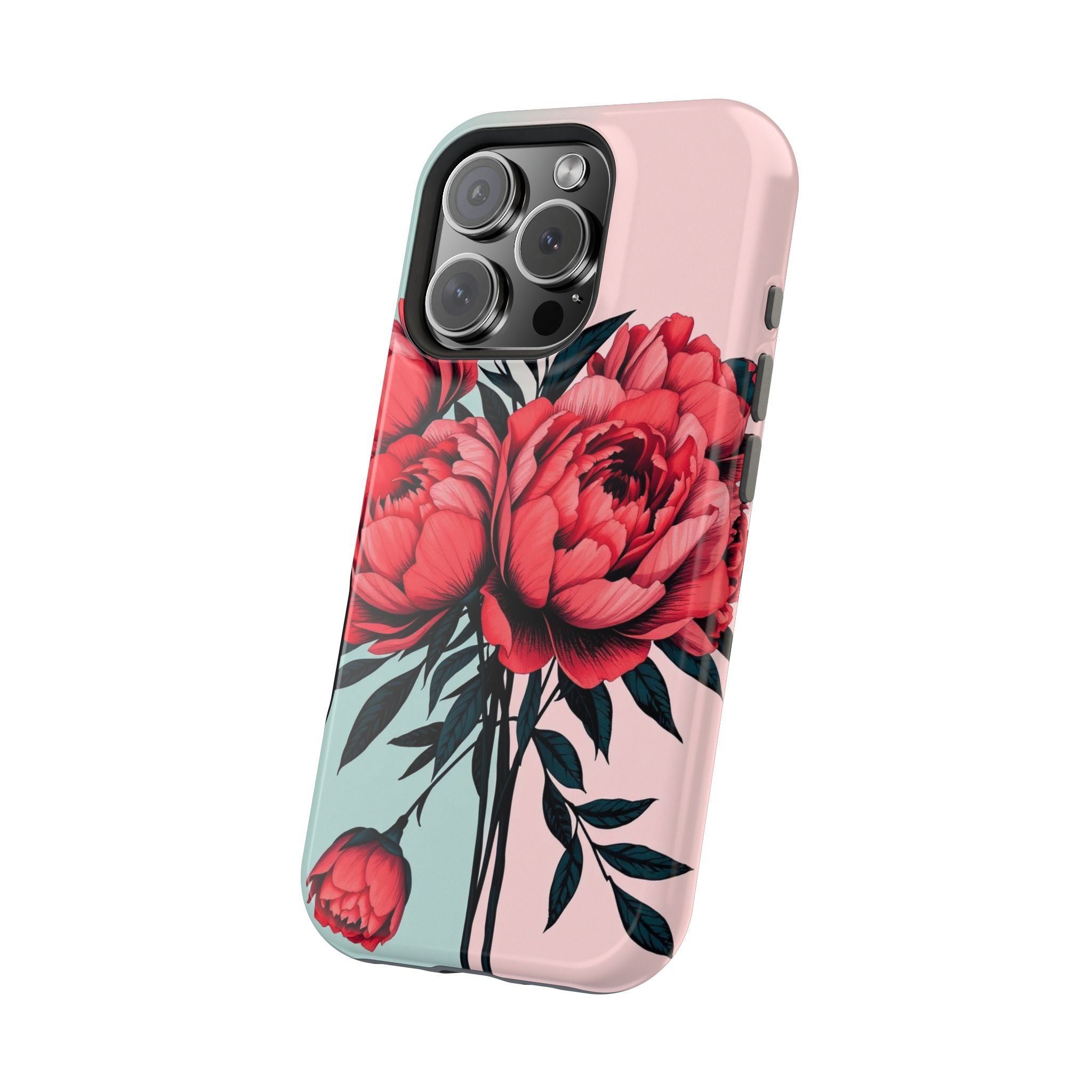 iPhone Teal And Coral Peony Bouquet Artistic Everyday Cas Slim Snap Case · iPhon