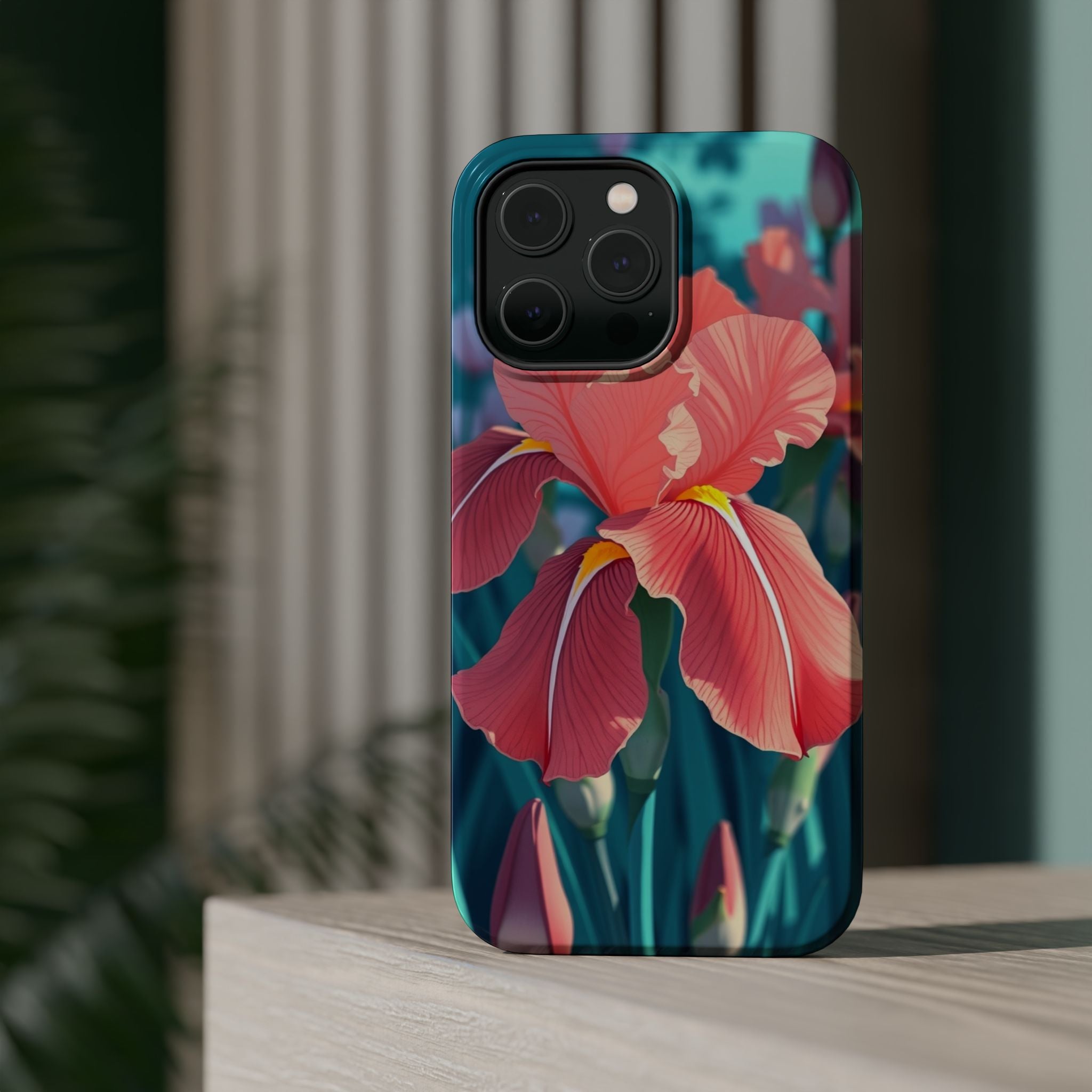 iPhone Teal And Coral Iris Garden Bold Modern Everyday Snap Case · iPhone Case